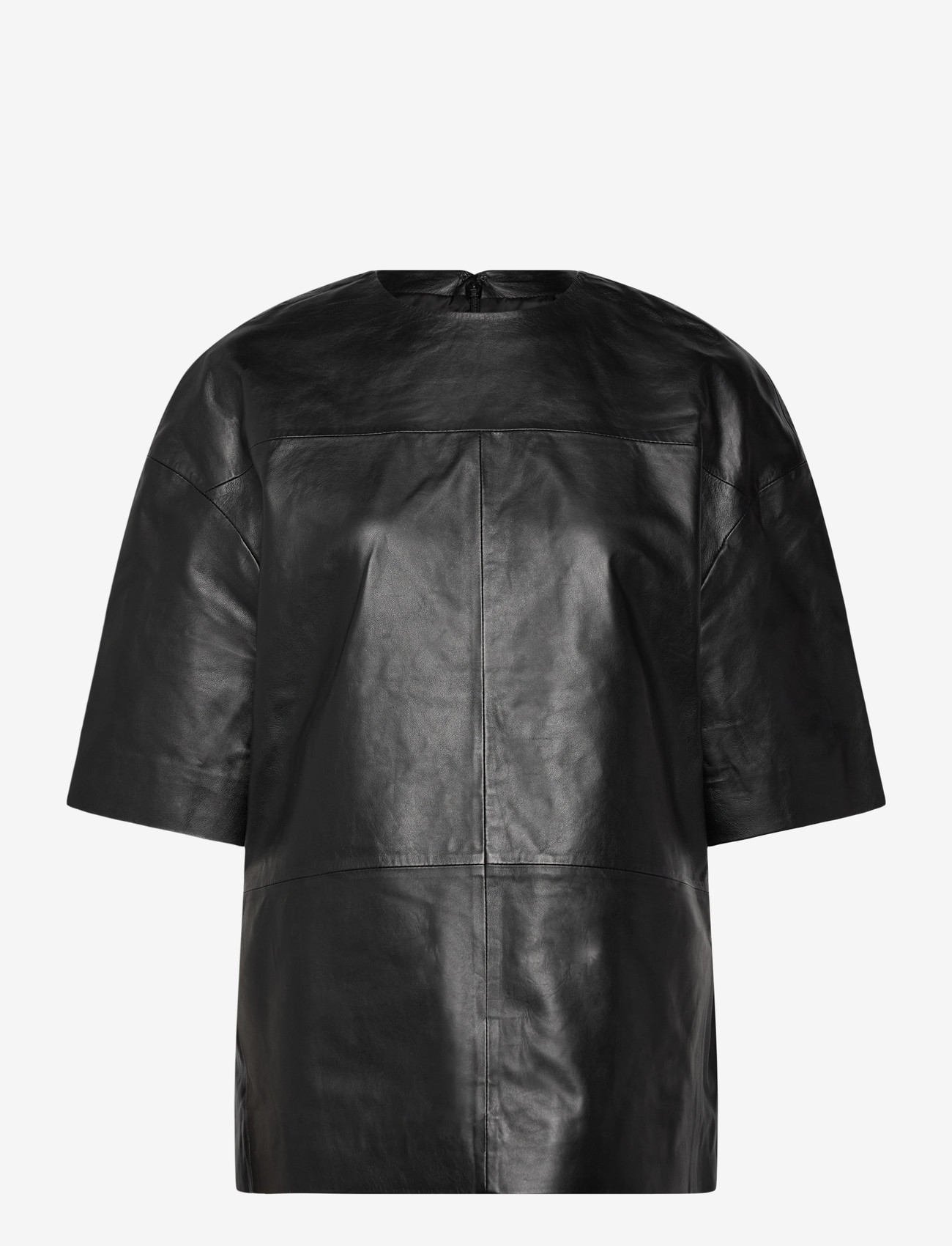Mango - 100% leather oversized t-shirt - t-shirts - black - 1