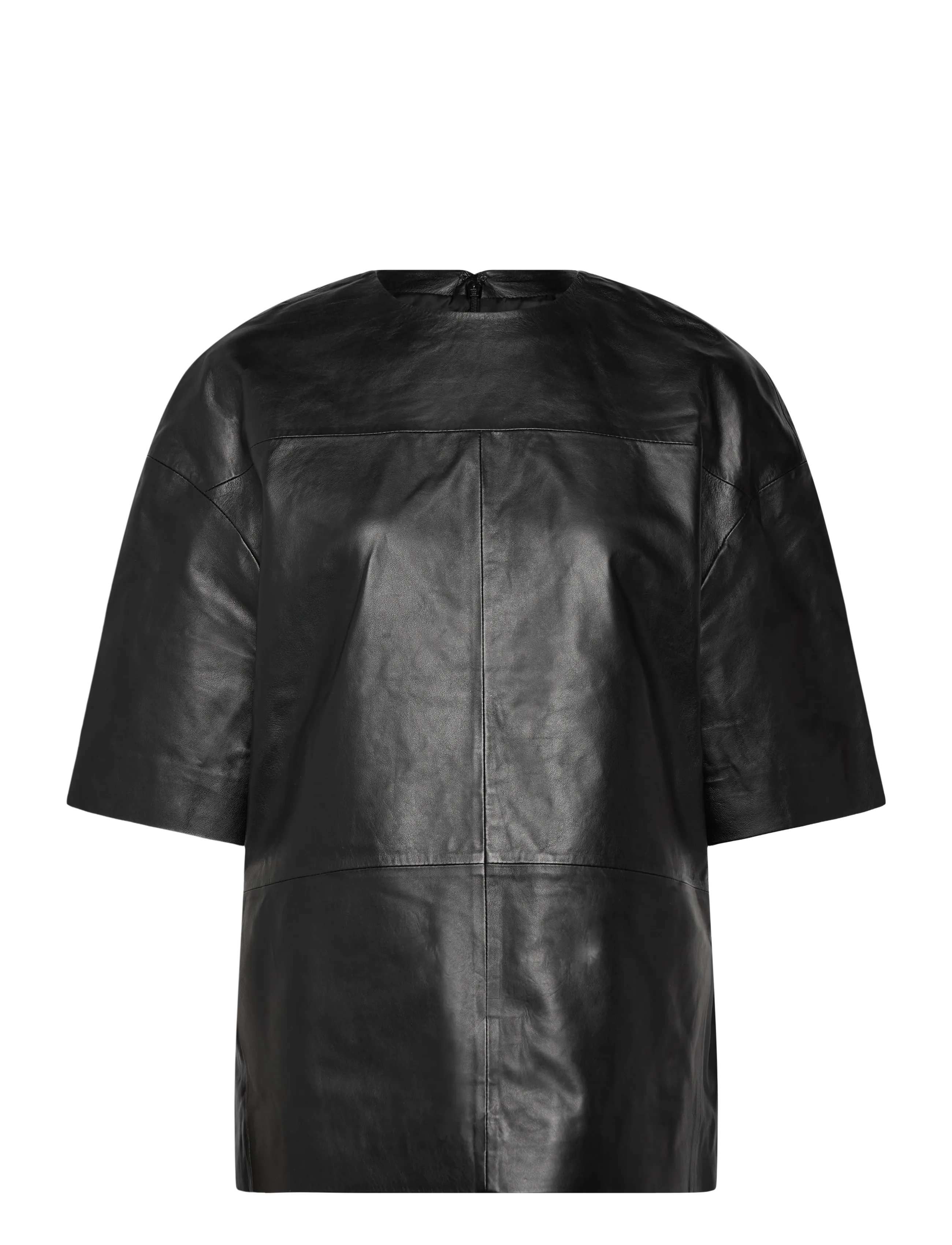 Mango 100% leather oversized t-shirt - Tøj - BLACK / black
