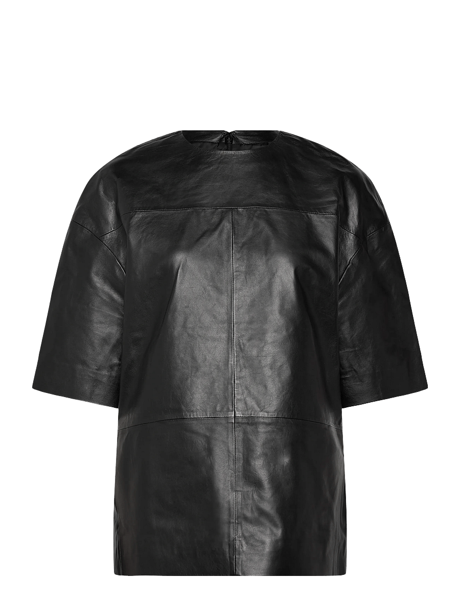 Mango - 100% leather oversized t-shirt - t-shirts - black - 1