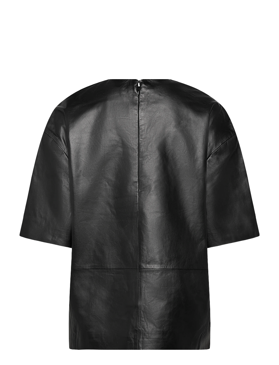 Mango - 100% leather oversized t-shirt - t-shirts - black - 2