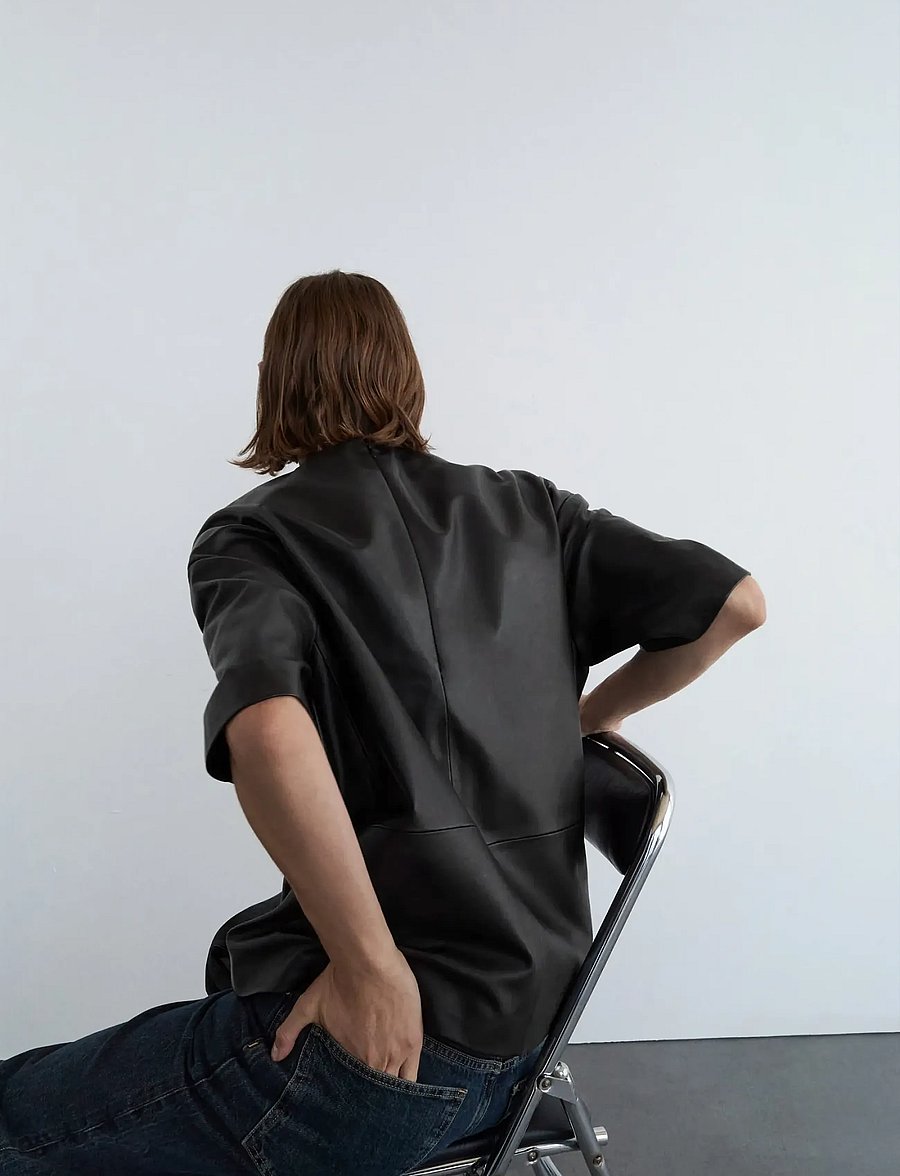 Mango - 100% leather oversized t-shirt - t-shirts - black - 3