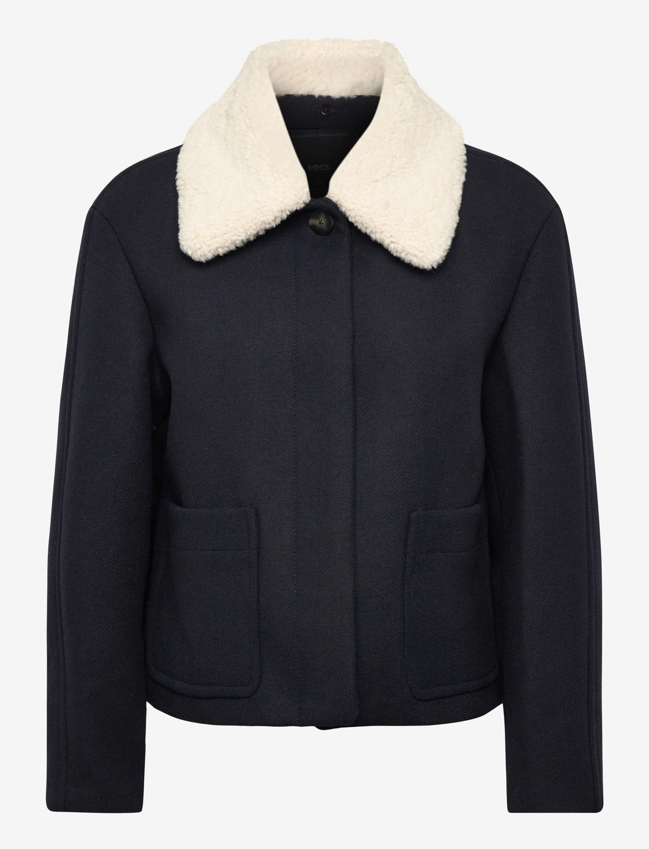 Mango - Wool-blend jacket with shearling-blend collar - efterårsjakker - navy - 0