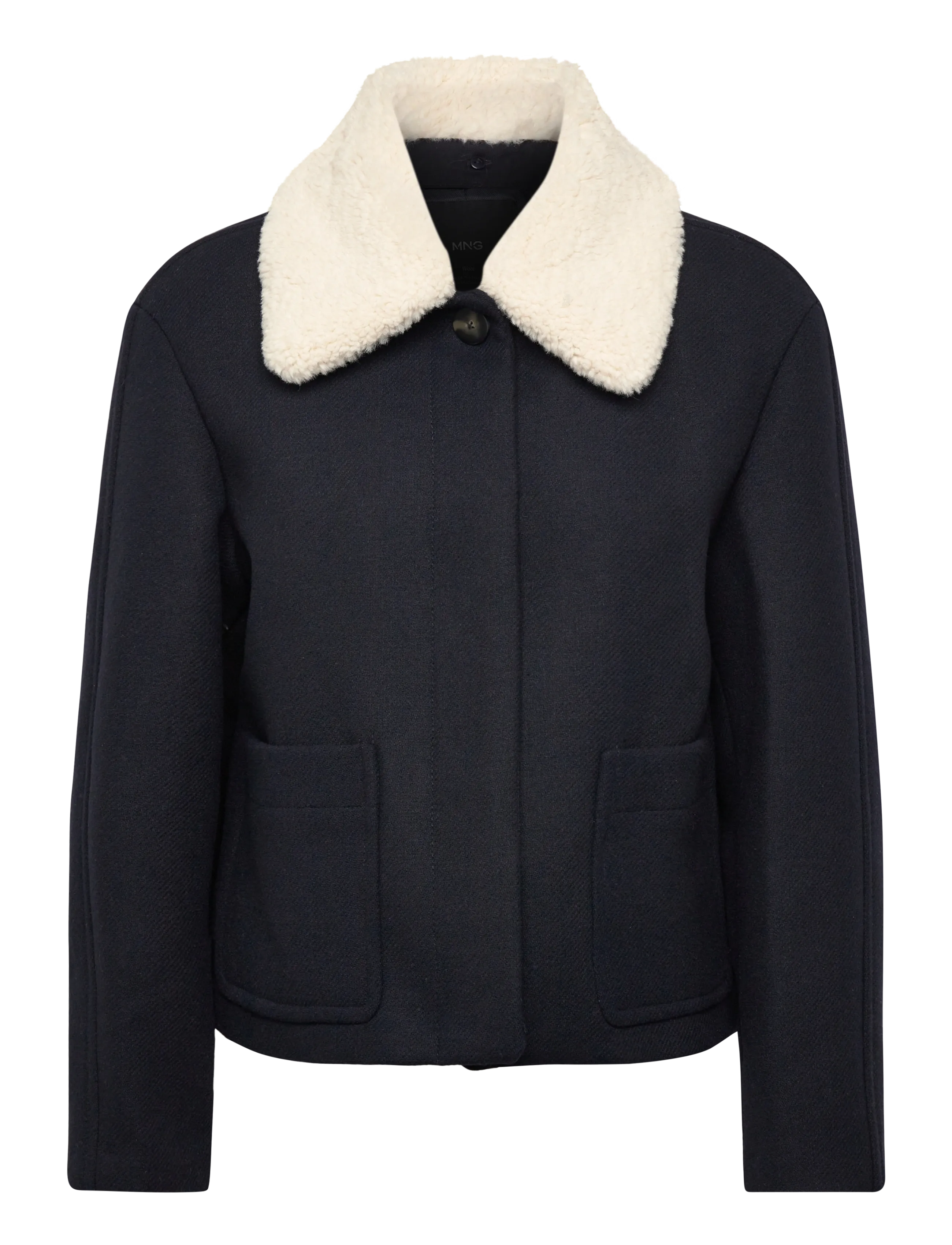 Wool-blend jacket with shearling-blend collar