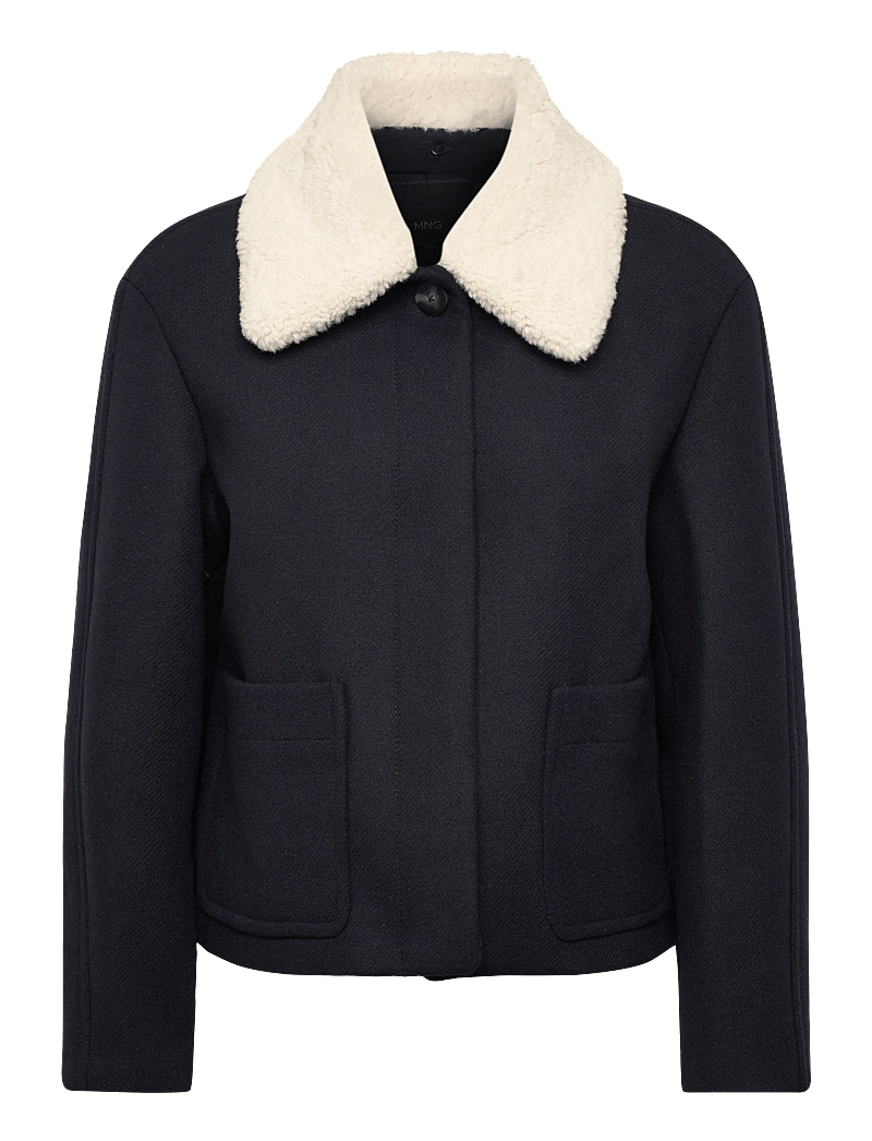 Mango - Wool-blend jacket with shearling-blend collar - wolljacken - navy - 1