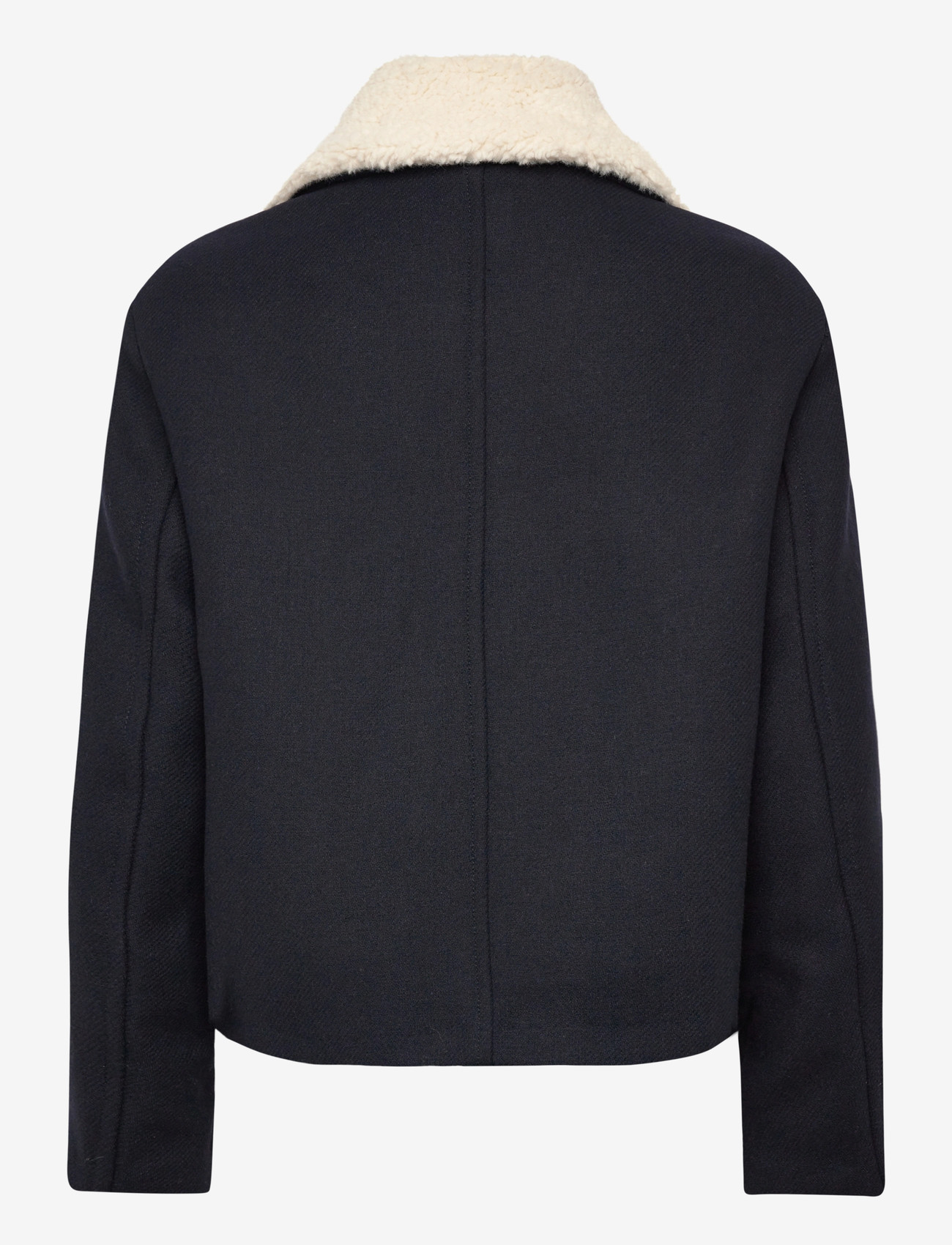 Mango - Wool-blend jacket with shearling-blend collar - efterårsjakker - navy - 1