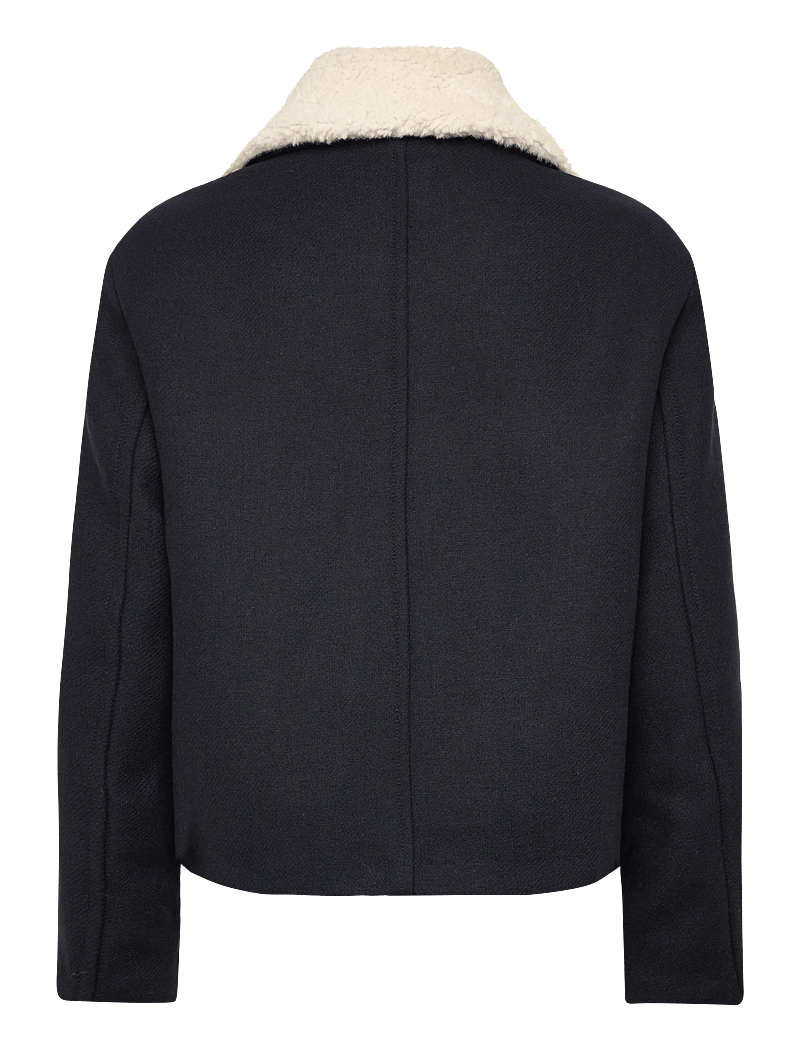 Mango - Wool-blend jacket with shearling-blend collar - wolljacken - navy - 2