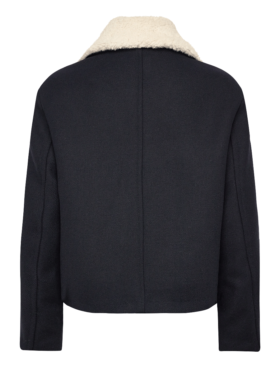 Mango - Wool-blend jacket with shearling-blend collar - wolljacken - navy - 2