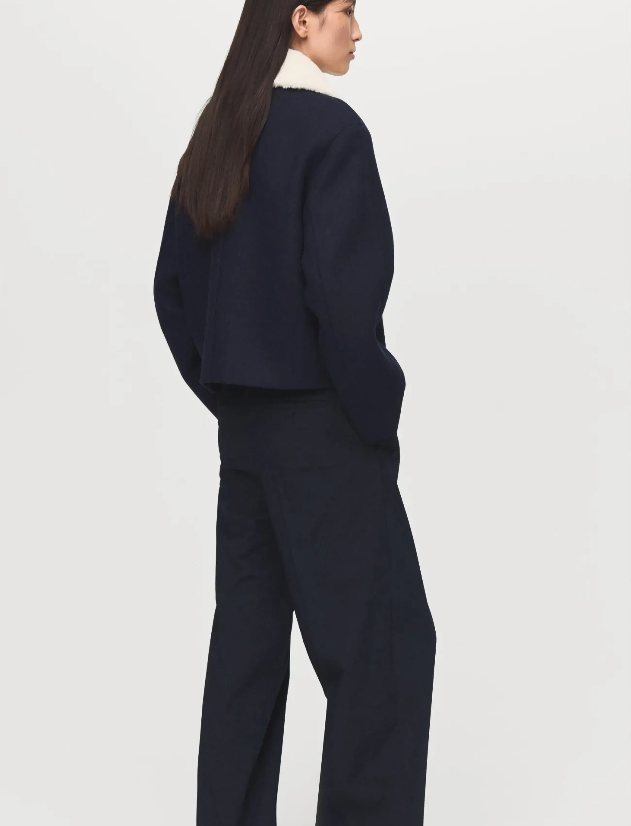 Mango - Wool-blend jacket with shearling-blend collar - wolljacken - navy - 3
