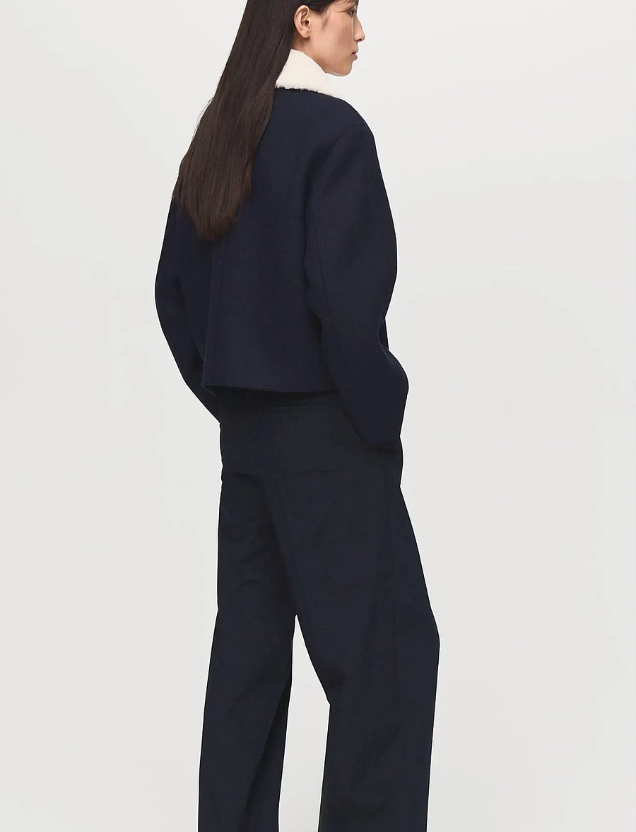 Mango - Wool-blend jacket with shearling-blend collar - wolljacken - navy - 3