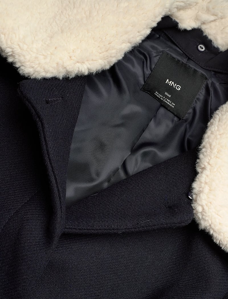Mango - Wool-blend jacket with shearling-blend collar - wolljacken - navy - 4