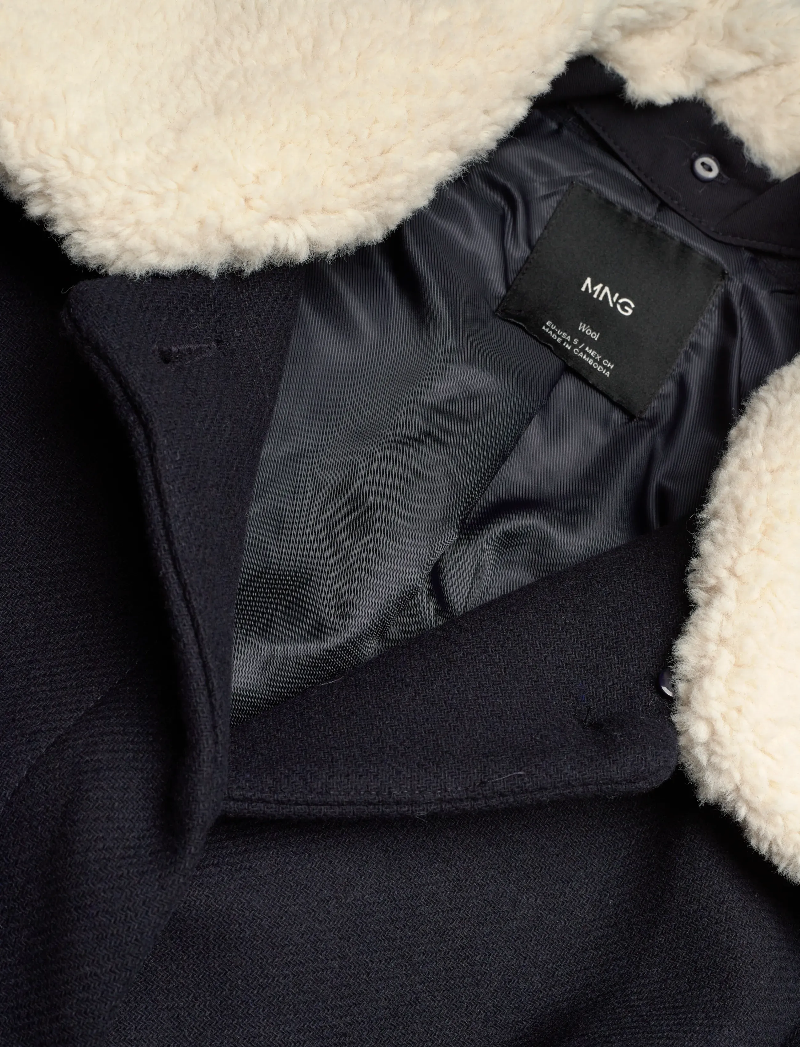 Mango - Wool-blend jacket with shearling-blend collar - wolljacken - navy - 4