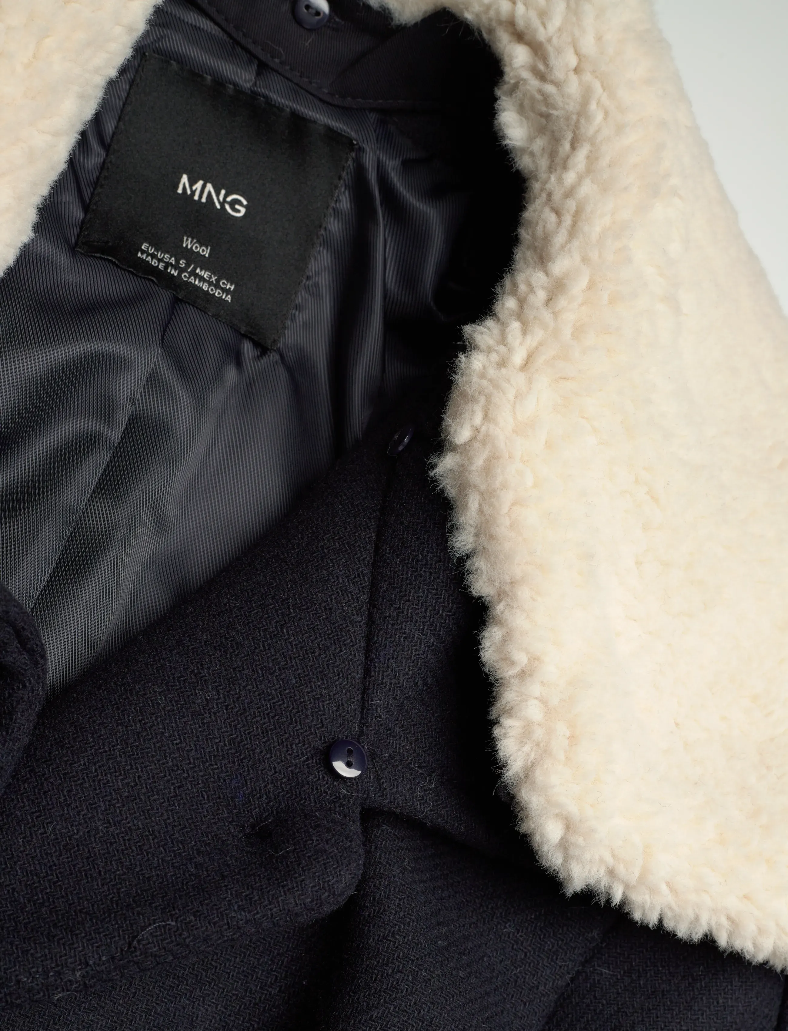 Mango - Wool-blend jacket with shearling-blend collar - wolljacken - navy - 5