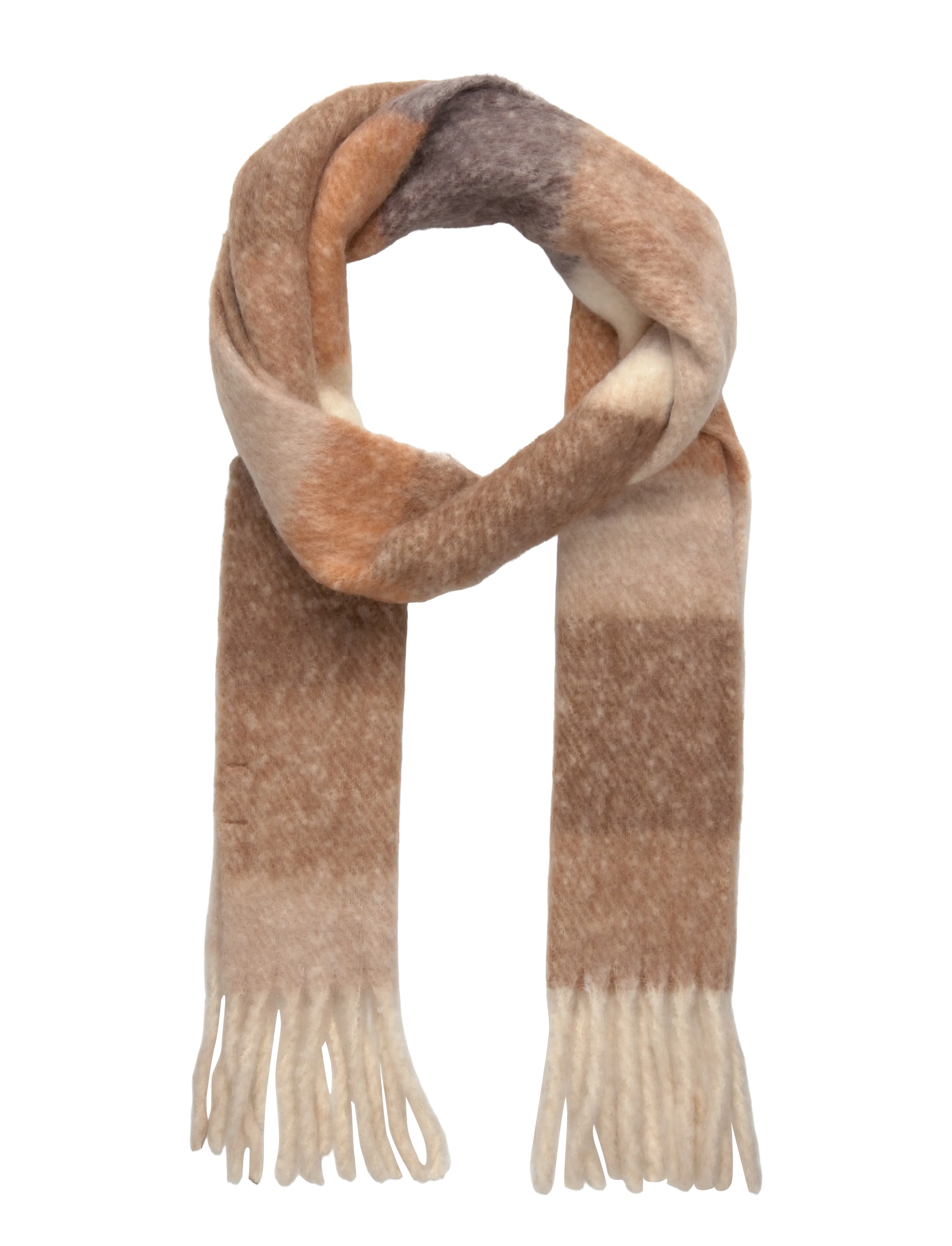 Striped scarf with tasselled ends - BROWN