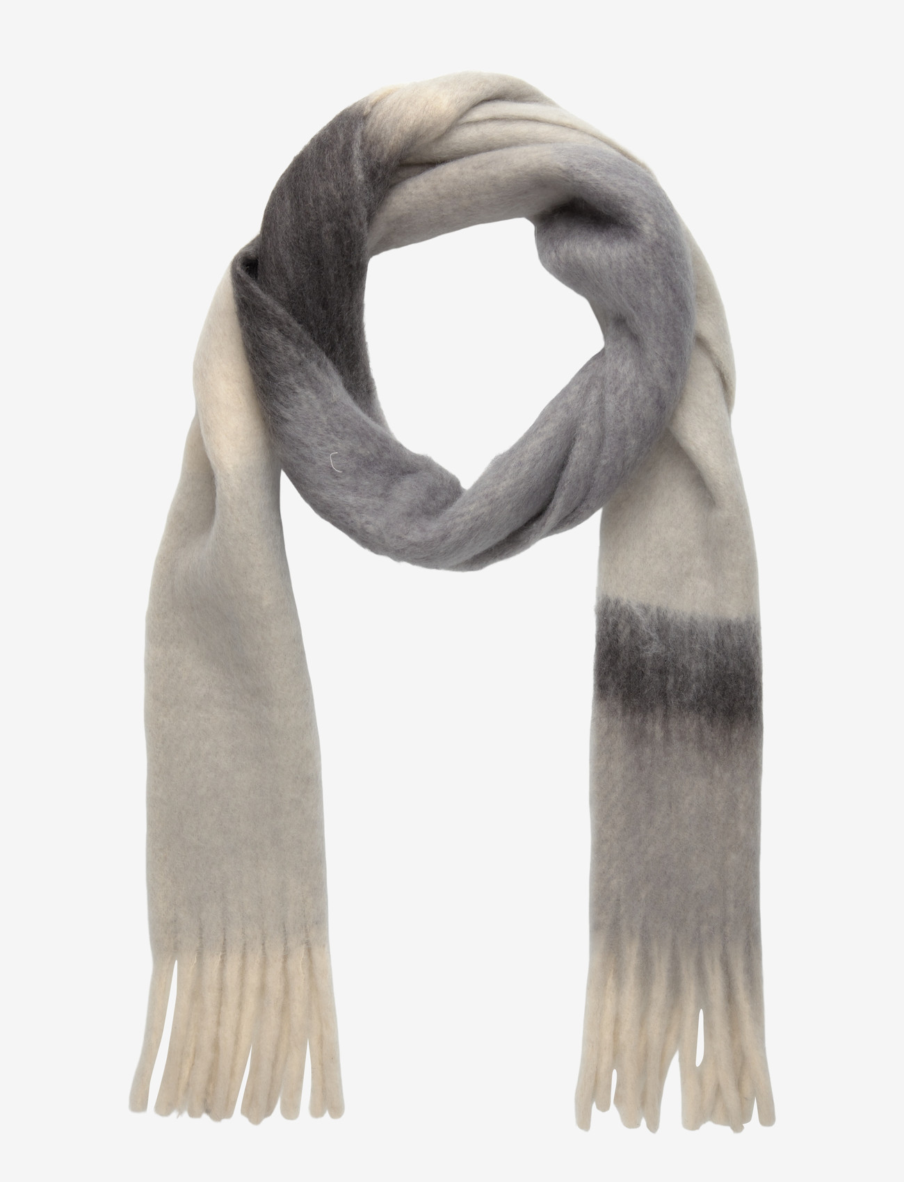 Mango - Striped scarf with tasselled ends - kaulahuivit - grey - 1