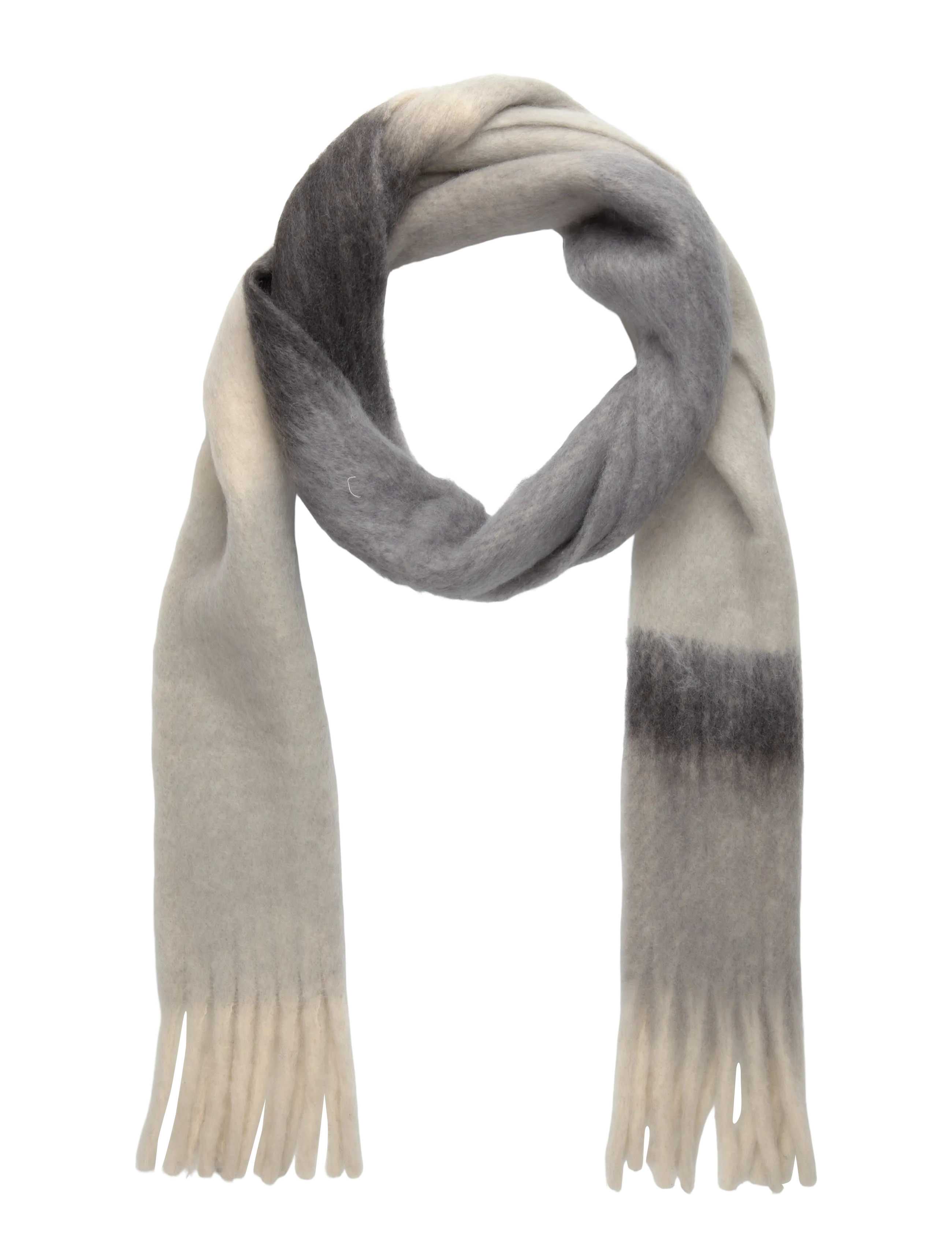 Mango Striped scarf with tasselled ends - Accessoarer - GREY / grey