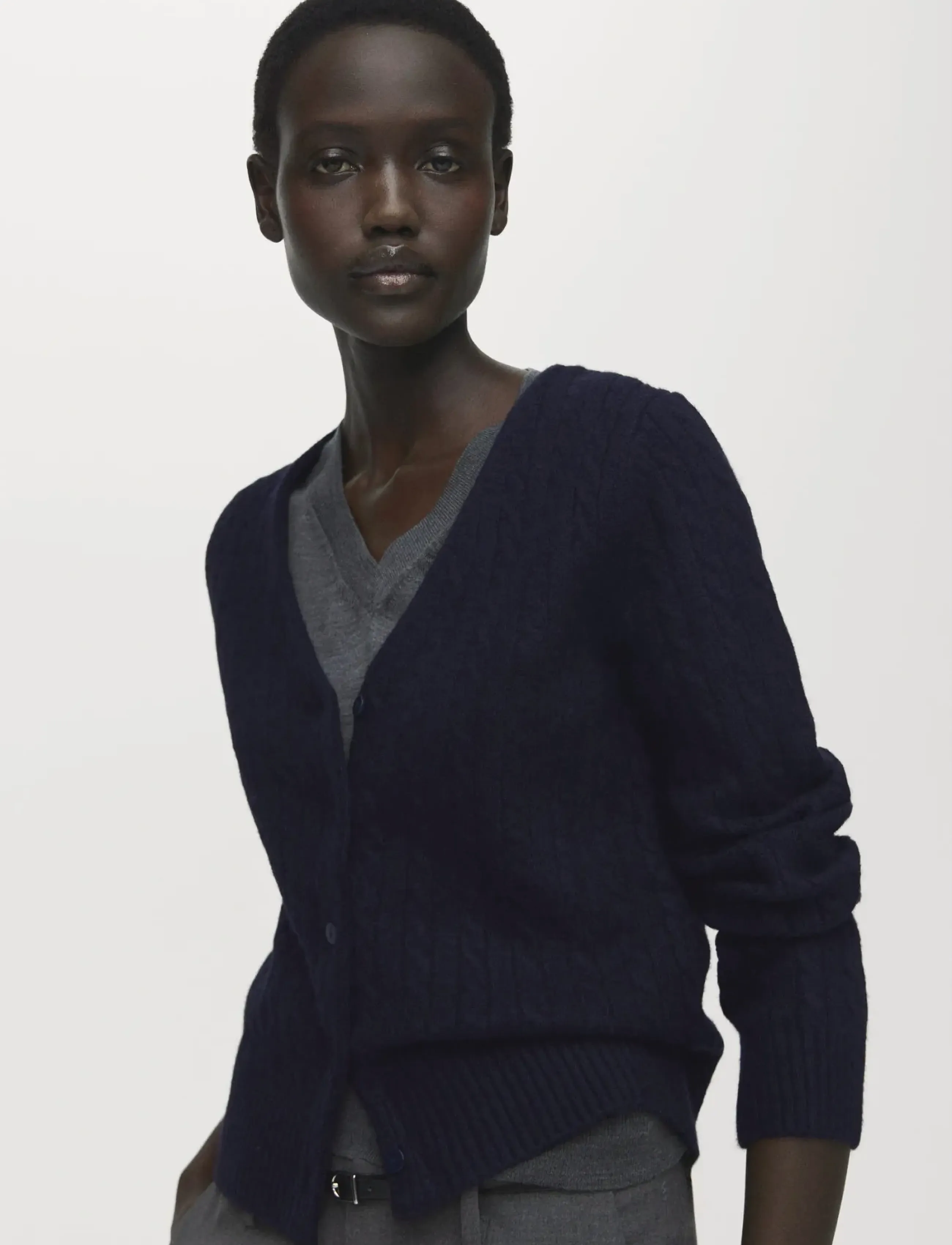 Mango Knitted braided cardigan - Cardigans - NAVY / black