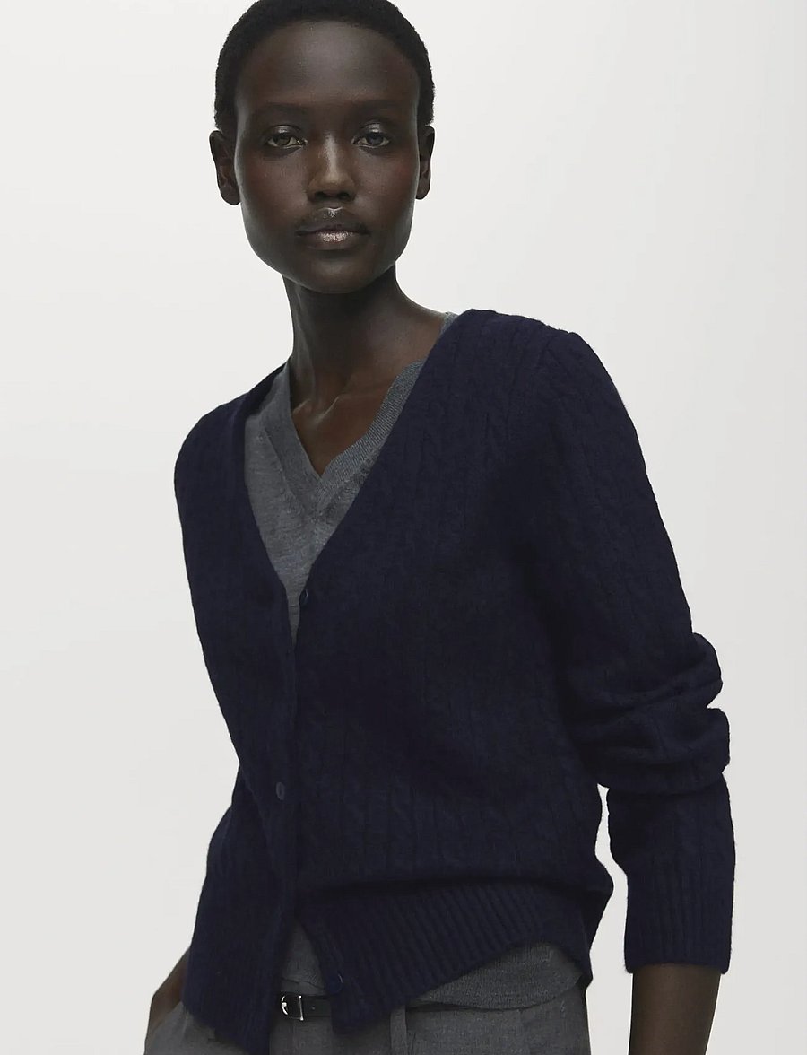 Mango - Knitted braided cardigan - cardigans - navy - 0