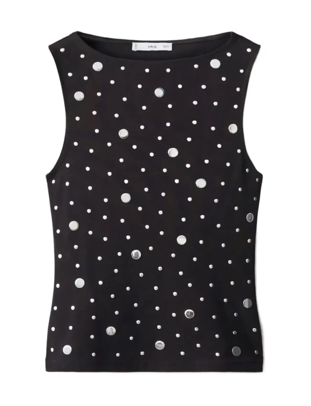 Mango Boat-neck top with rhinestones - T-Shirts & Tops - BLACK / black