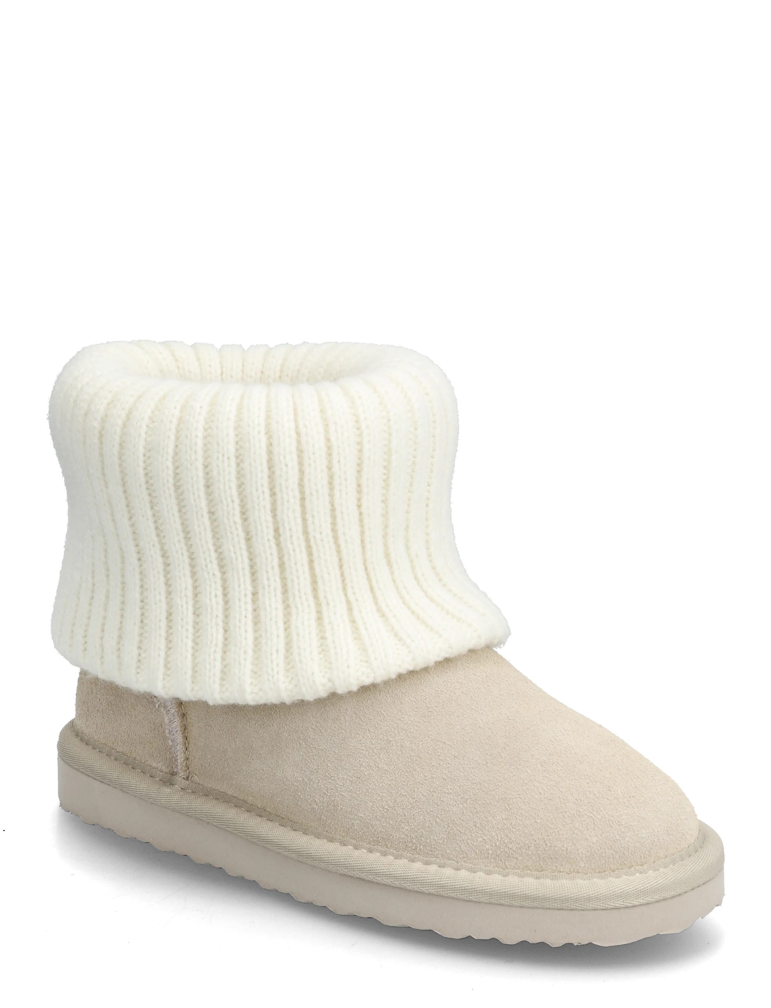 Mango Leather Ankle Boots With Knitted Detail, 32, Winter Boots, Beige - Winterboots Pull On, Kinder