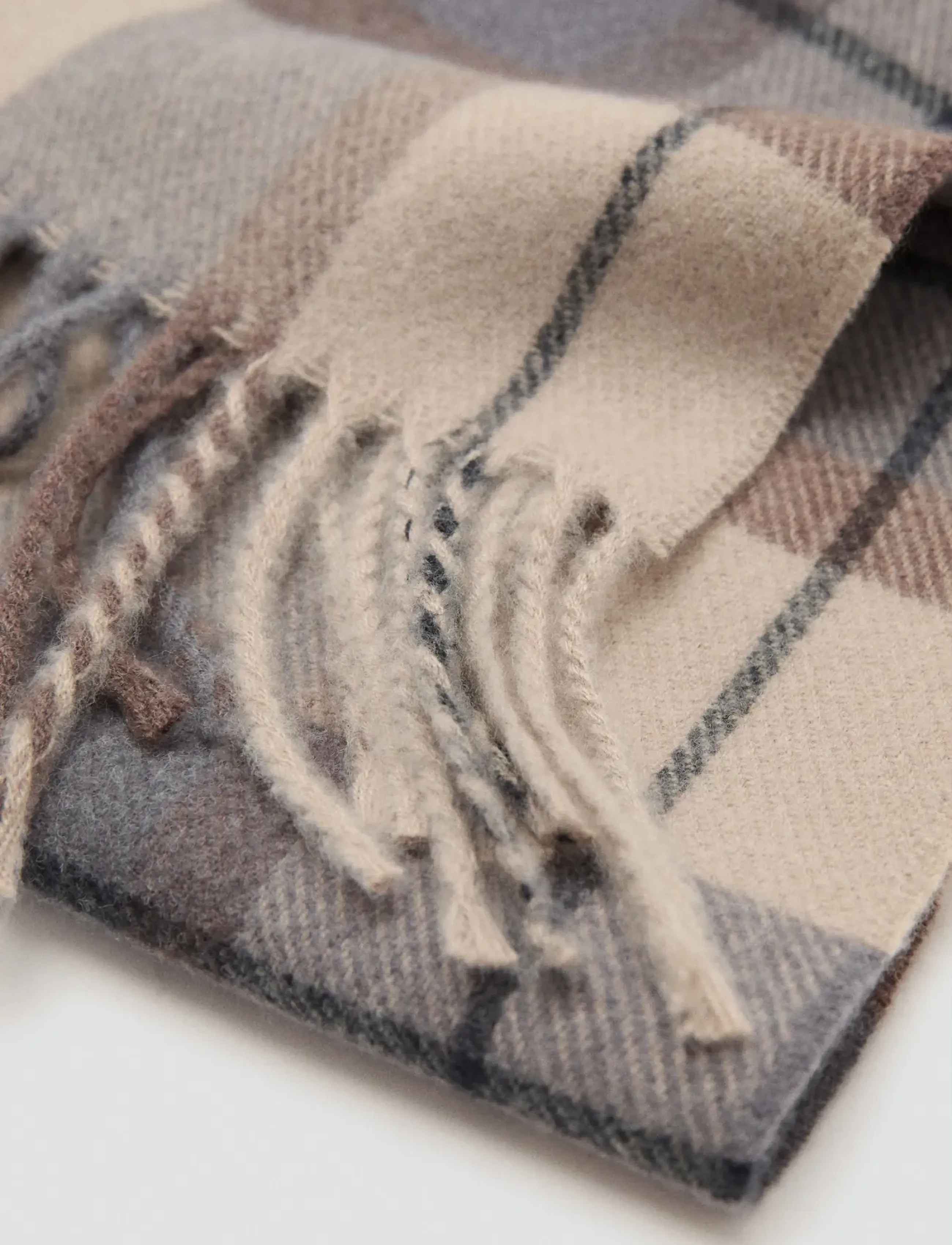 Mango Check fringed scarf - Looks for less - MEDIUM BROWN / multi