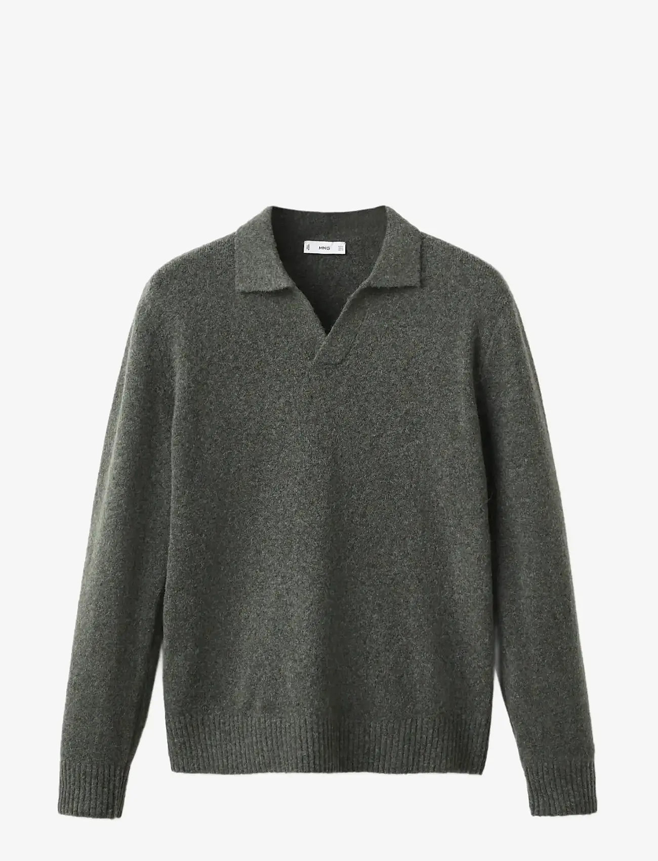 Mango - Knitted wool blend polo sweater - dark green - 1