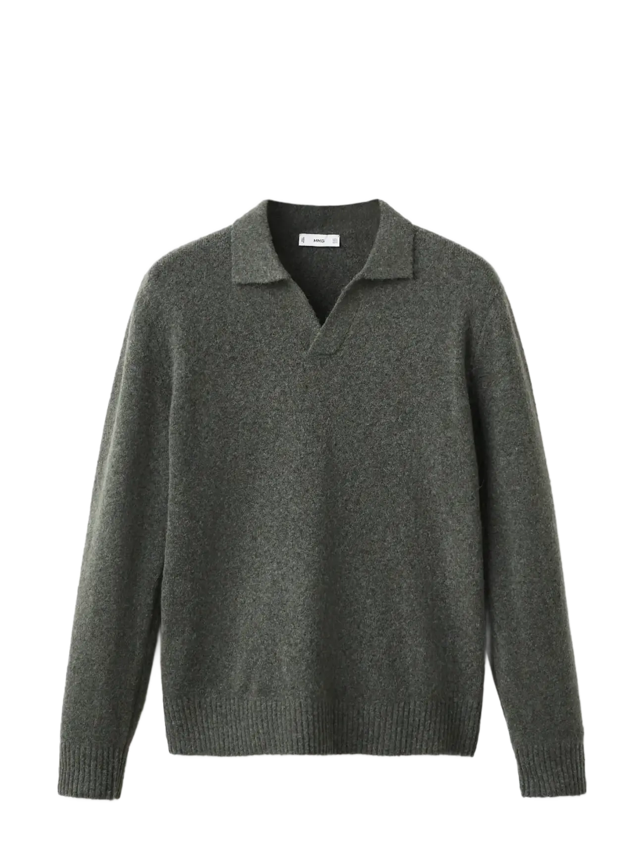 Mango Knitted wool blend polo sweater - Stickat - DARK GREEN / green