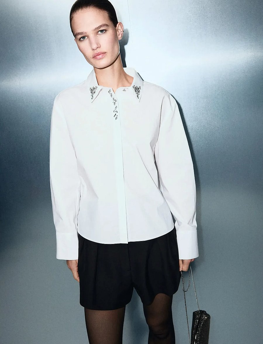 Mango - Crystal detail shirt - langermede skjorter - natural white - 0