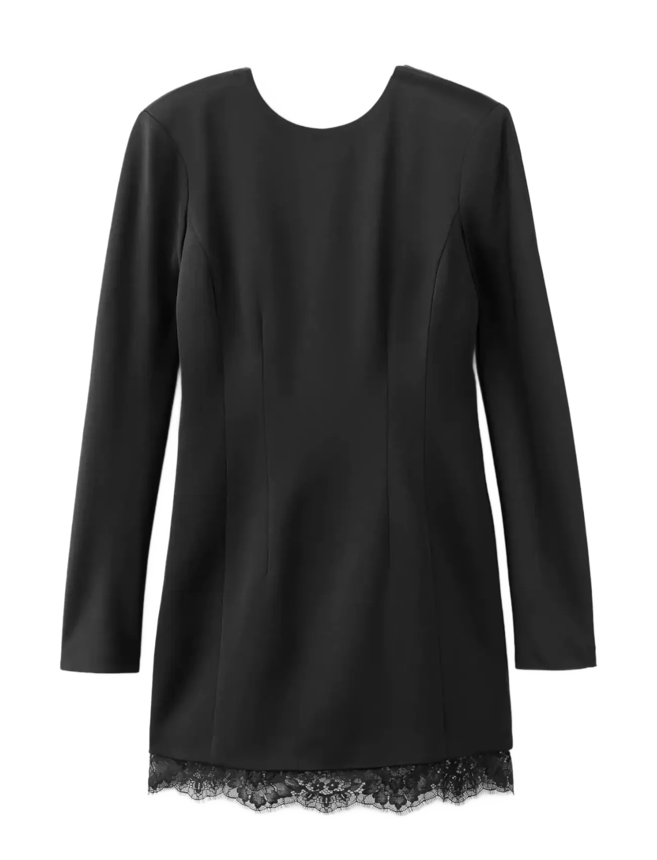 Open-back dress with lace trim hem - BLACK