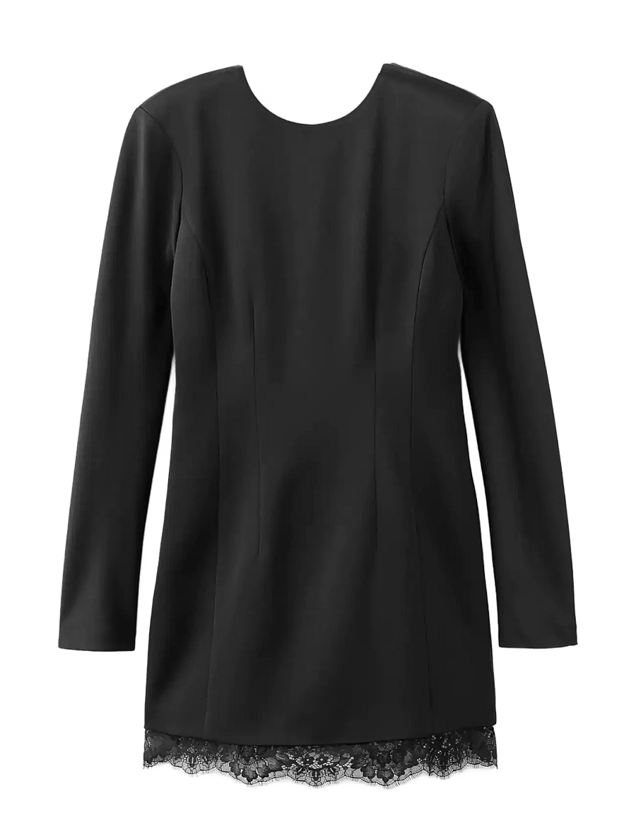 Mango - Open-back dress with lace trim hem - festklänningar - black - 1