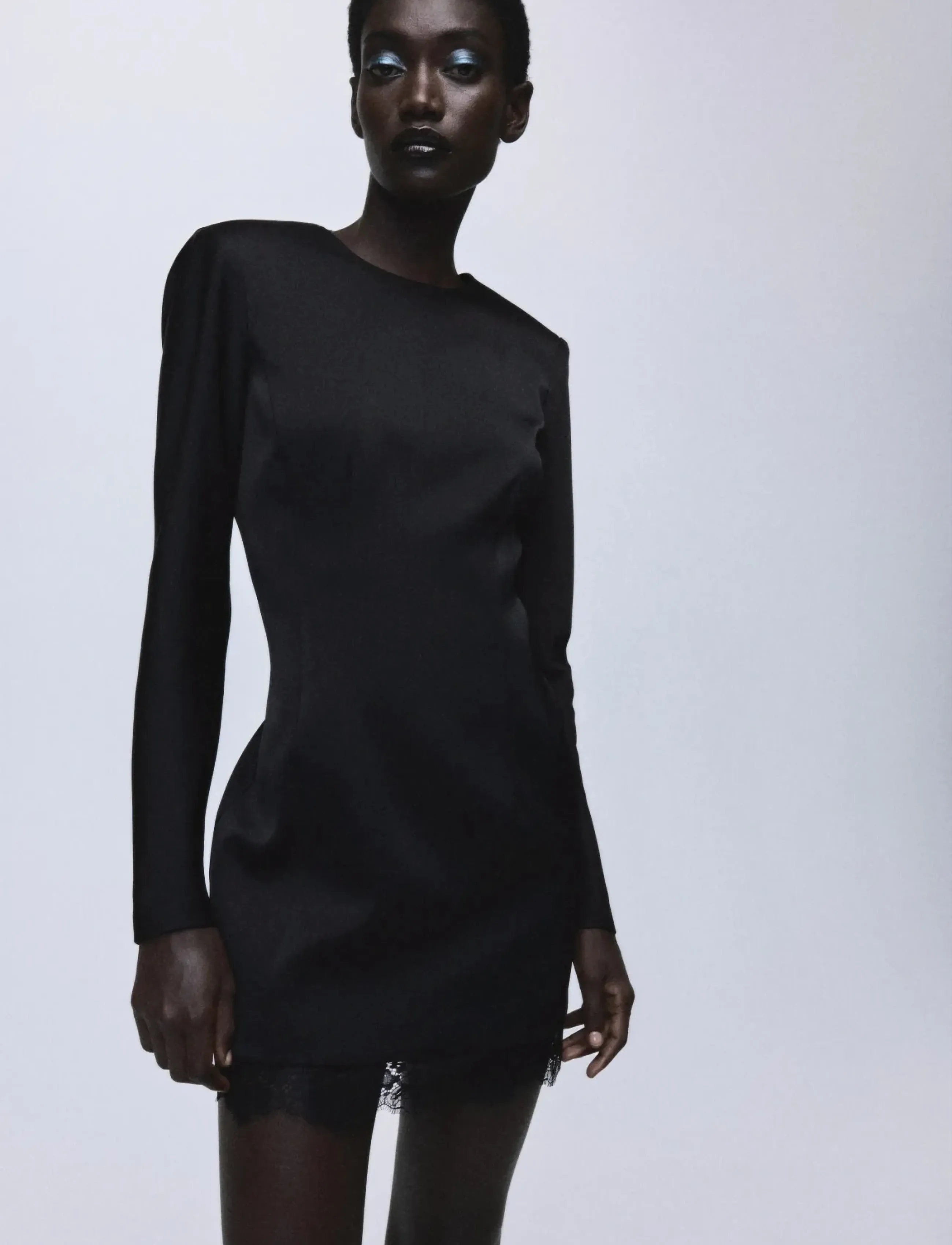 Mango Open-Back Dress With Lace Trim Hem, L, Dresses, Schwarz - Short Dress, Frauen