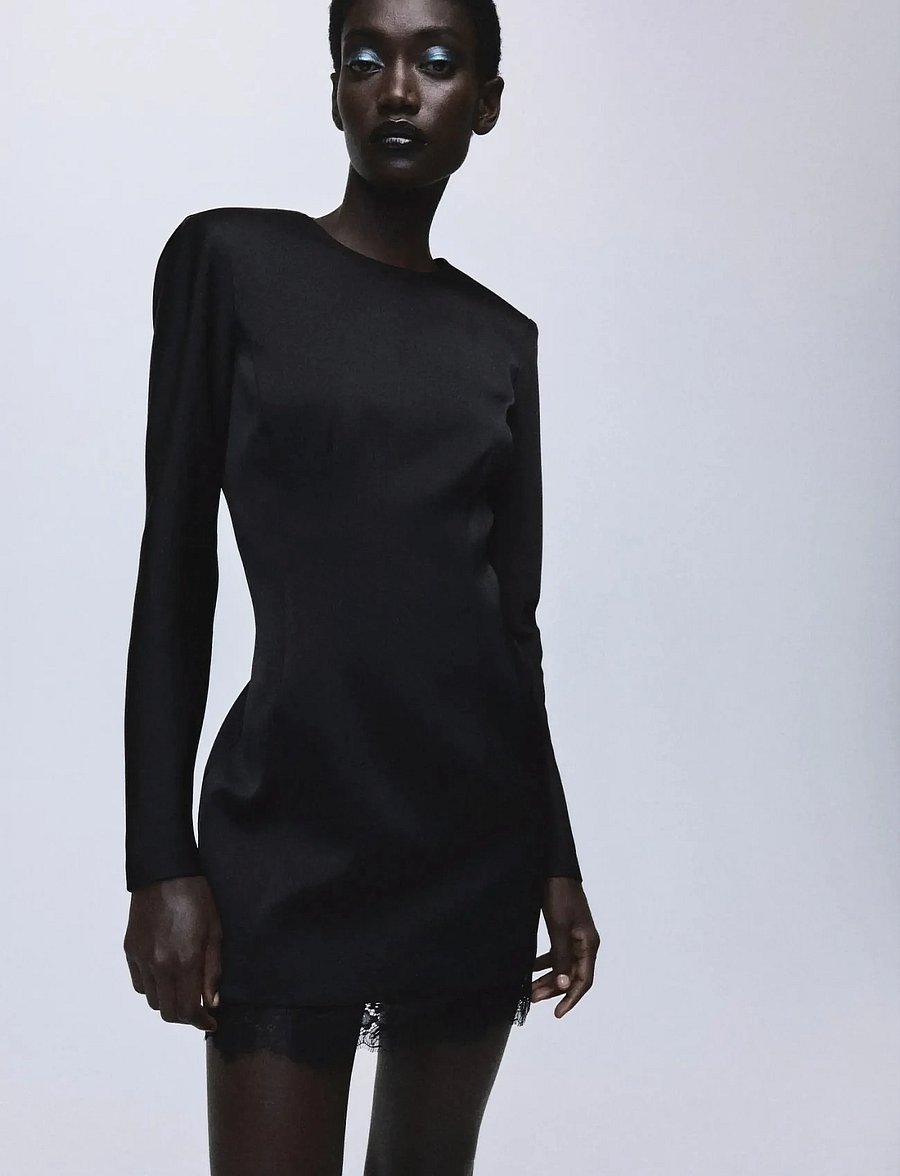 Mango - Open-back dress with lace trim hem - festklänningar - black - 0