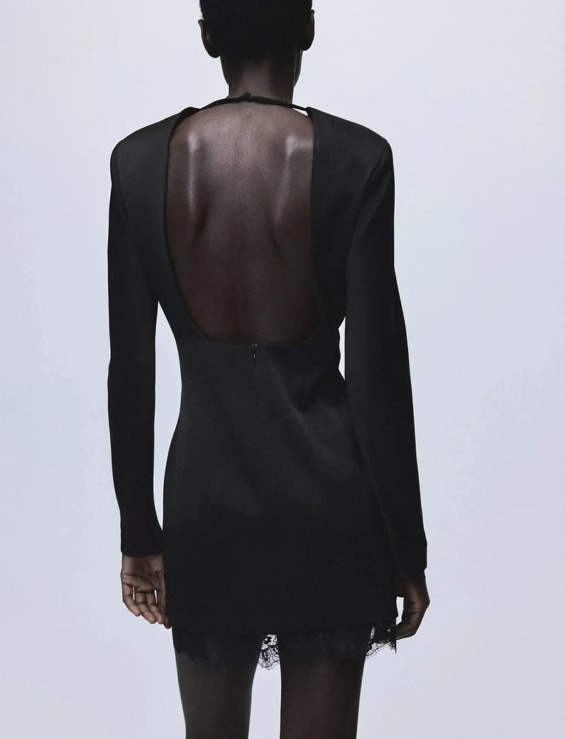 Mango - Open-back dress with lace trim hem - partykleider - black - 2