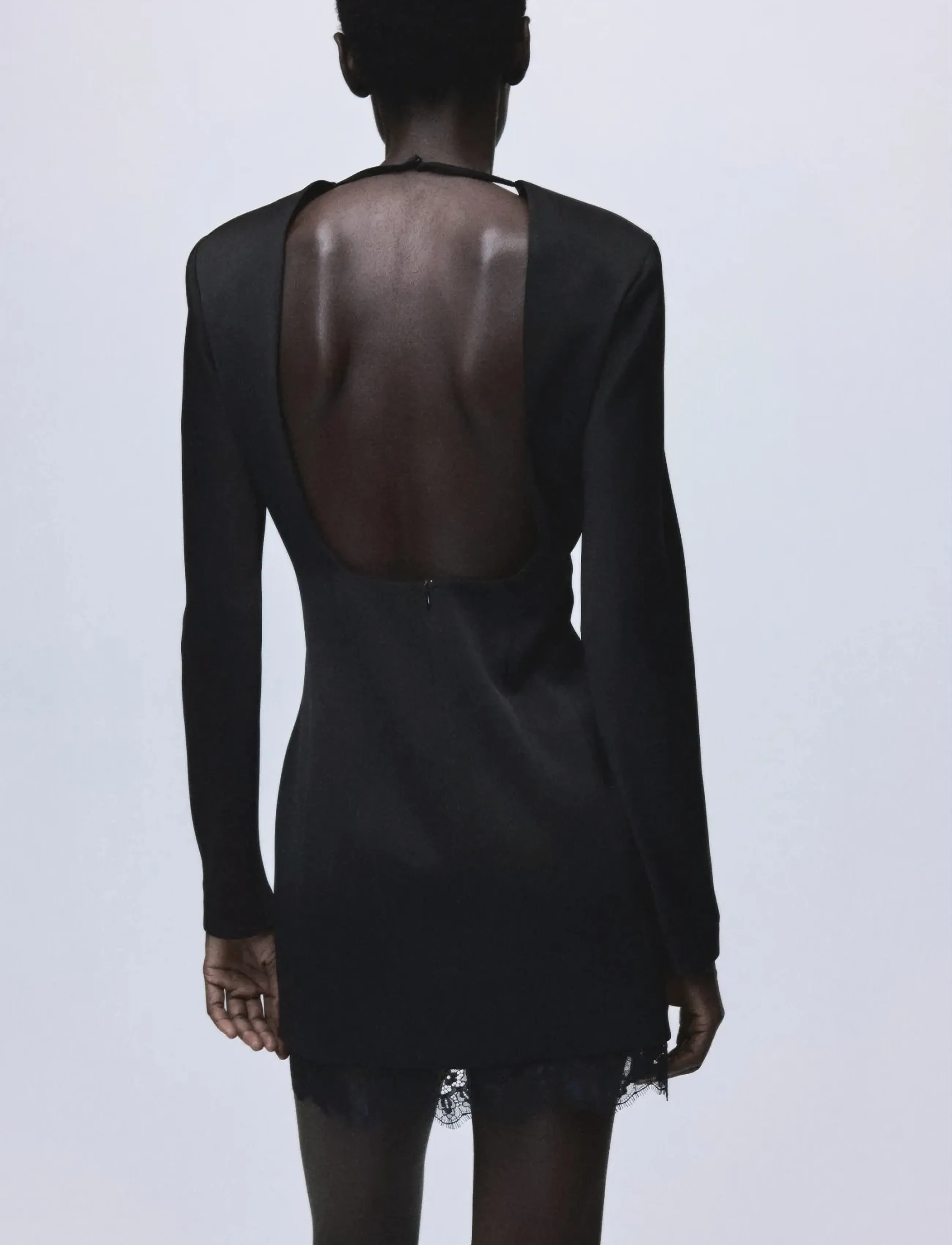 Mango - Open-back dress with lace trim hem - partykleider - black - 2