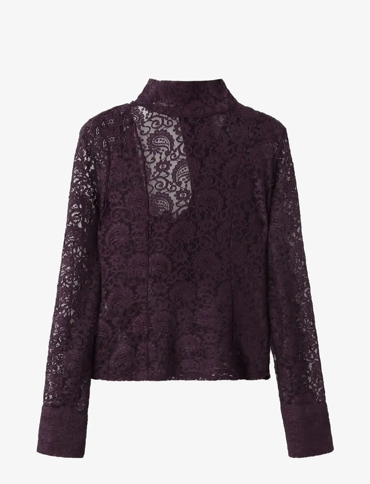 Mango - Lace shirt with scarf - langærmede bluser - dark red - 0