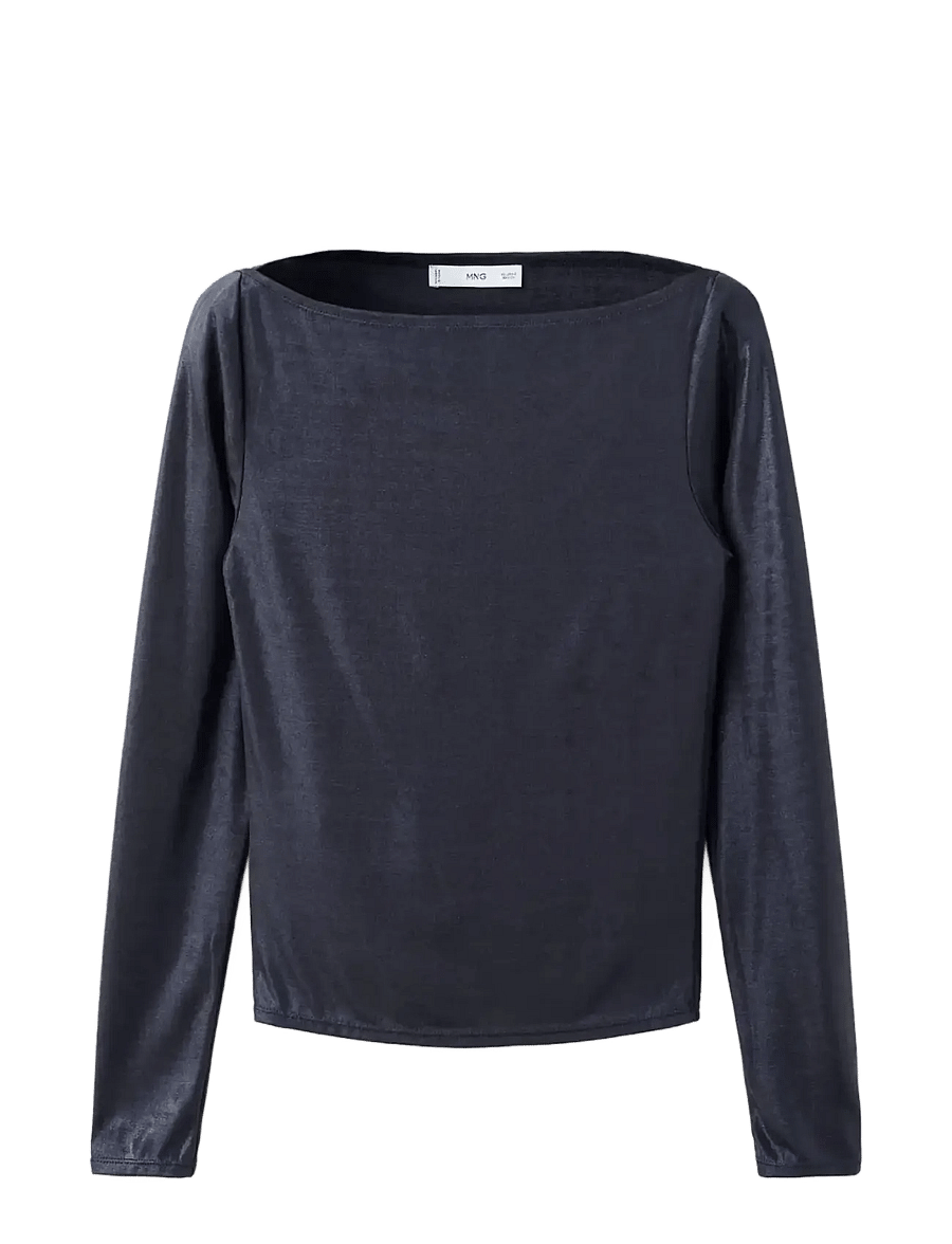 Mango - Metallic boat-neck top - långärmade toppar - navy - 1