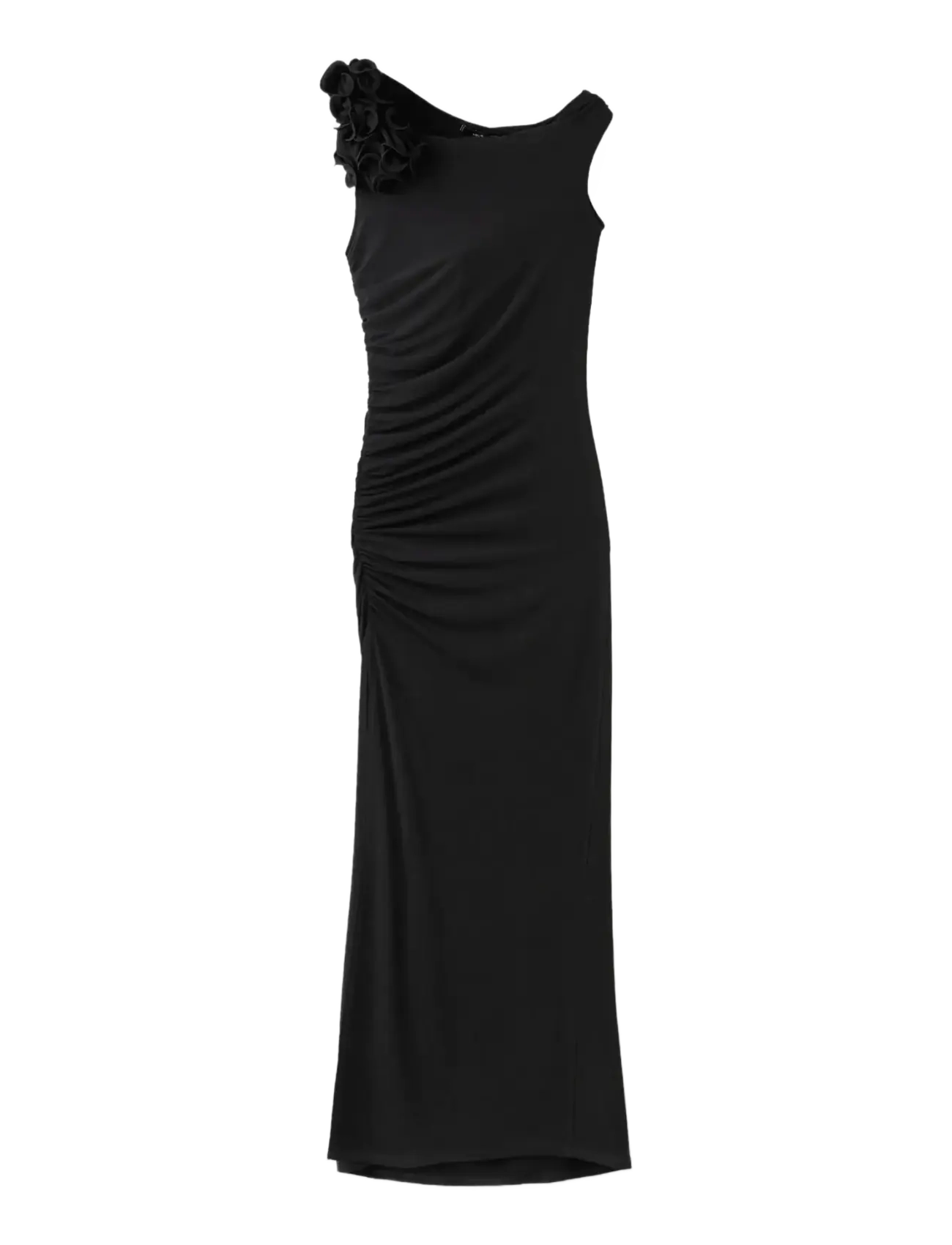 Mango Fine-knit dress with frill embellishments - Klänningar - BLACK / black