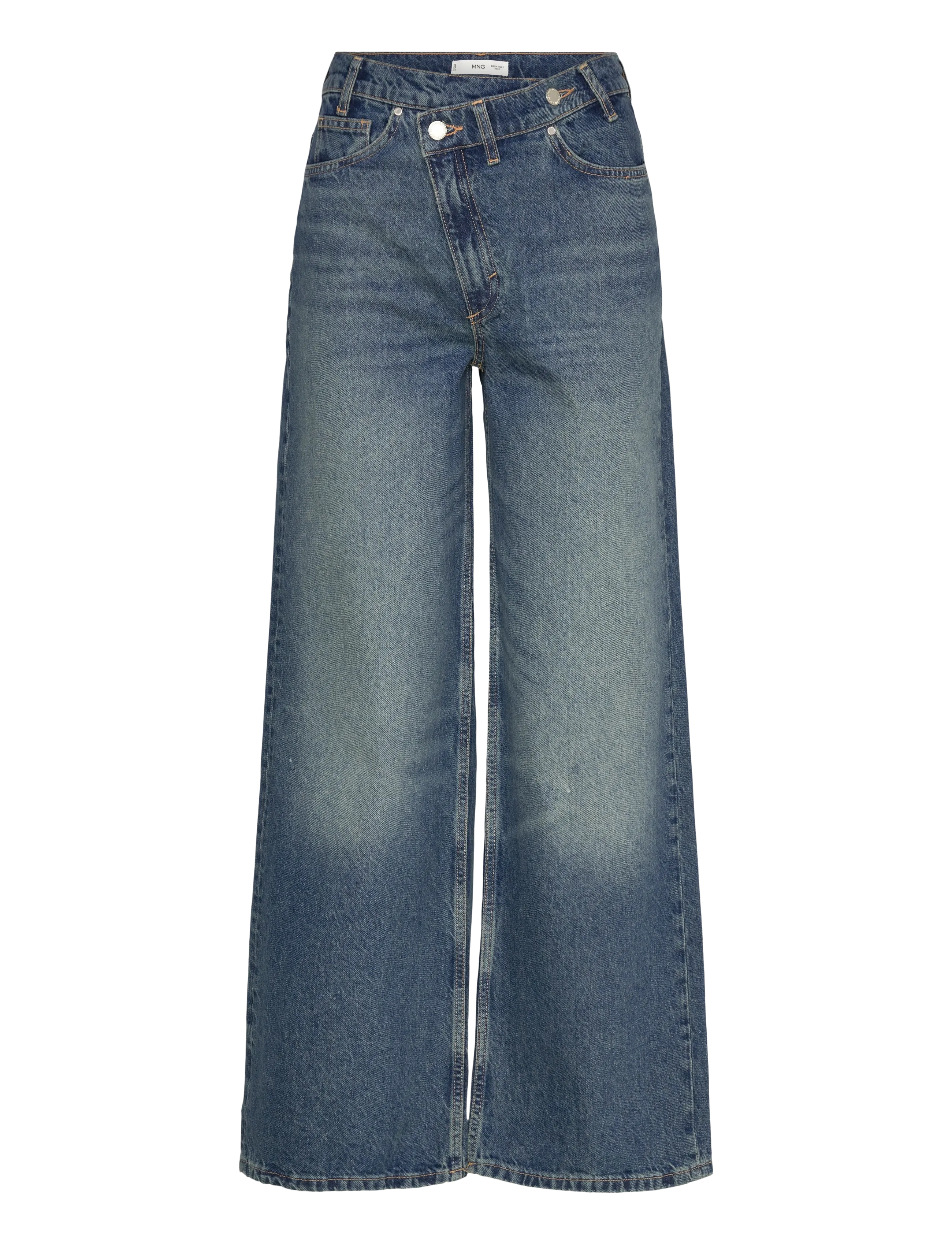 Mango Wide leg mid-rise jeans with a crossover waistband - Kläder - OPEN BLUE / blue