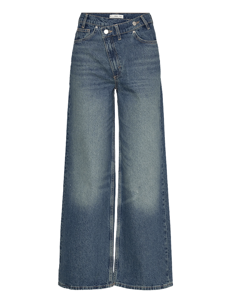 Mango - Wide leg mid-rise jeans with a crossover waistband - brede jeans - open blue - 0