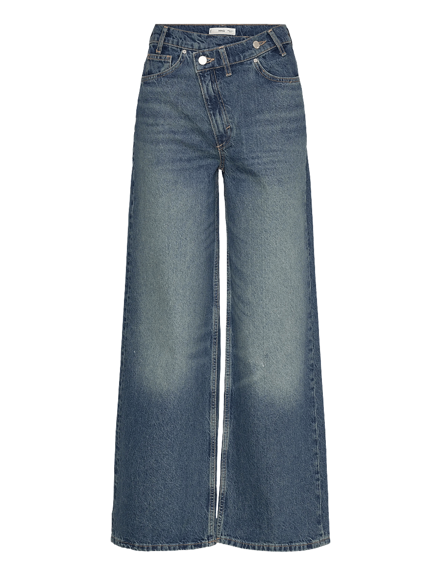 Mango - Wide leg mid-rise jeans with a crossover waistband - vida jeans - open blue - 1