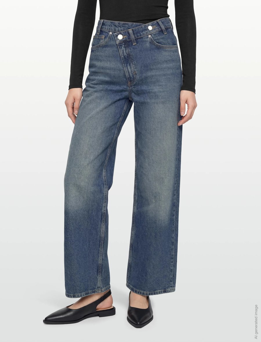 Mango - Wide leg mid-rise jeans with a crossover waistband - vida jeans - open blue - 3