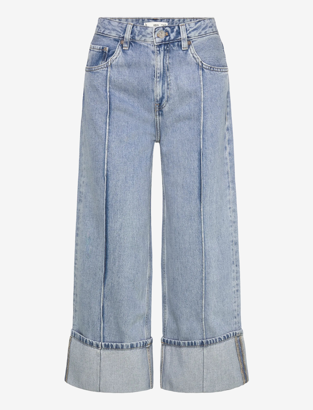 Mango - Wide-leg cropped jeans with rolled-up hem - laveste priser - open blue - 0