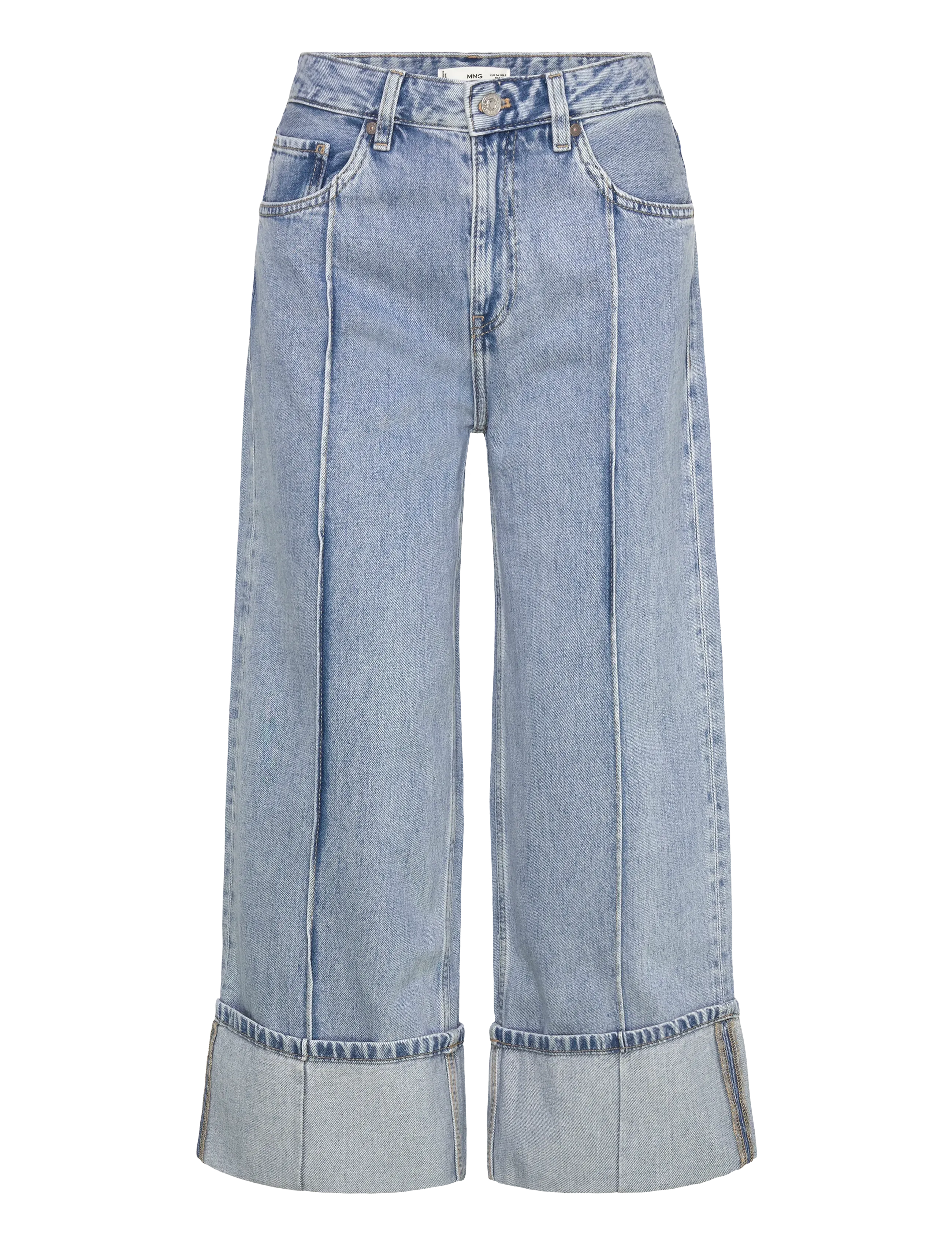 Wide-leg cropped jeans with rolled-up hem - OPEN BLUE
