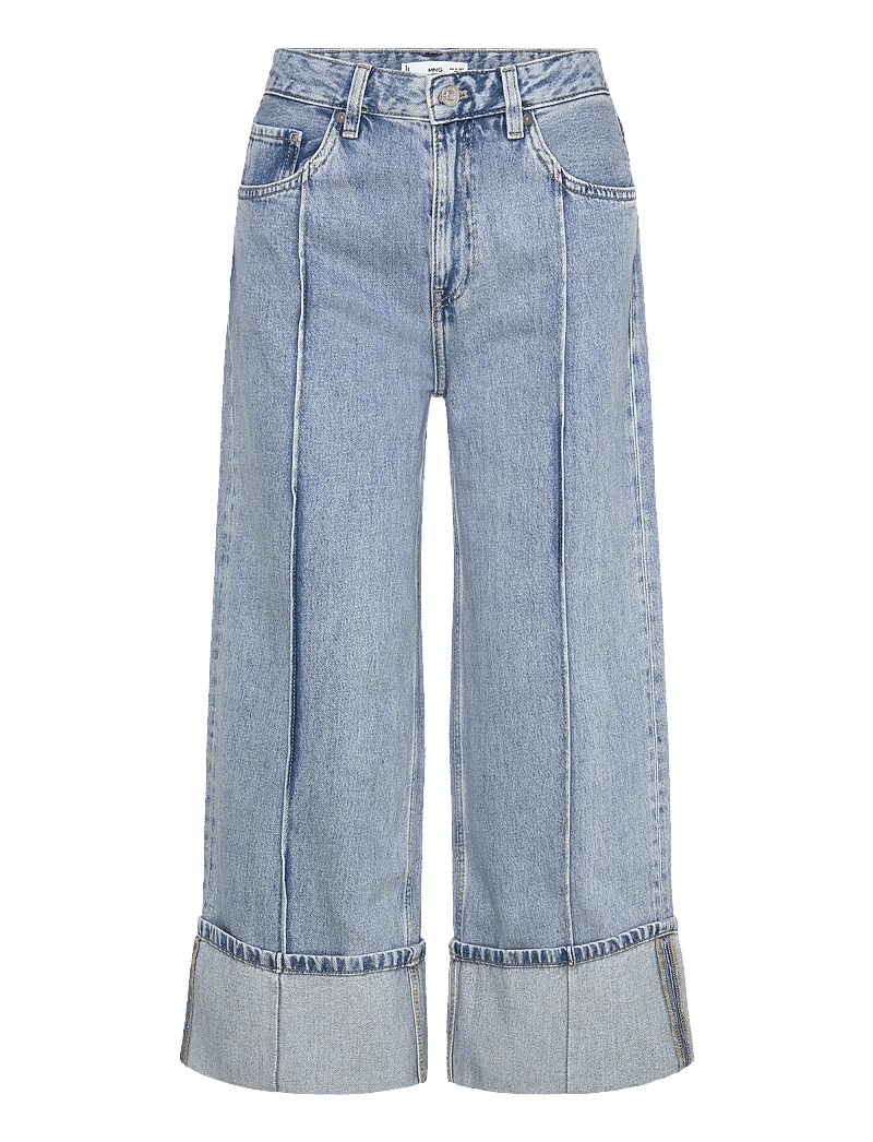 Mango - Wide leg cropped jeans with rolled-up hem - tapered jeans - open blue - 1