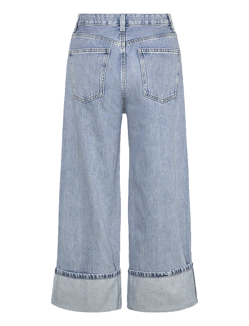 Mango - Wide leg cropped jeans with rolled-up hem - tapered jeans - open blue - 2