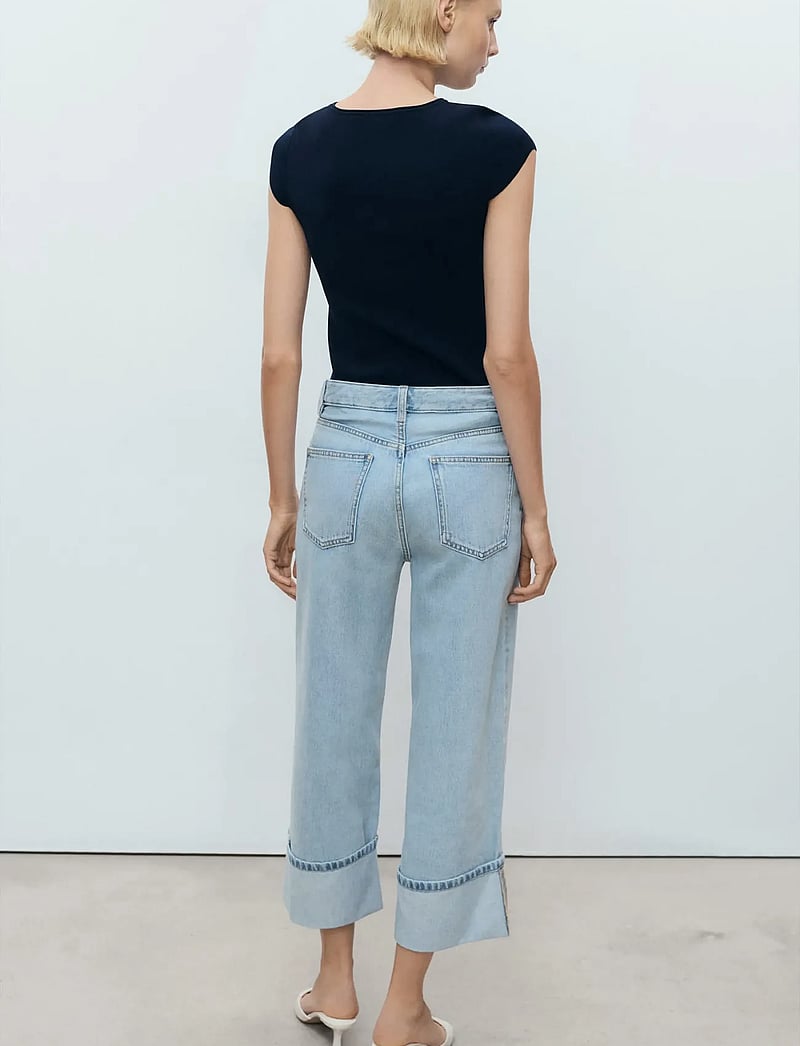 Mango - Wide leg cropped jeans with rolled-up hem - tapered jeans - open blue - 3