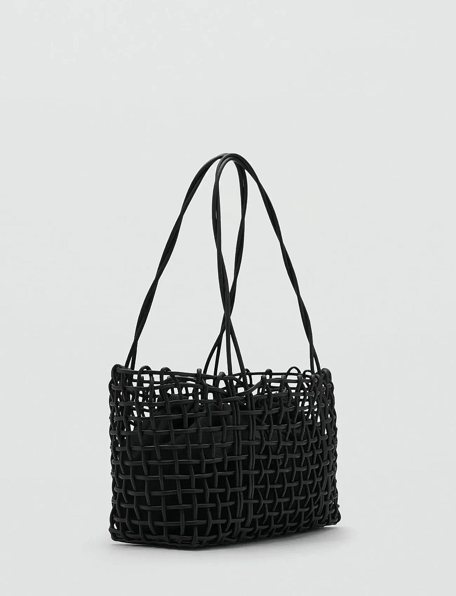 Mango - Medium braided shoulder bag - tote bags - black - 0