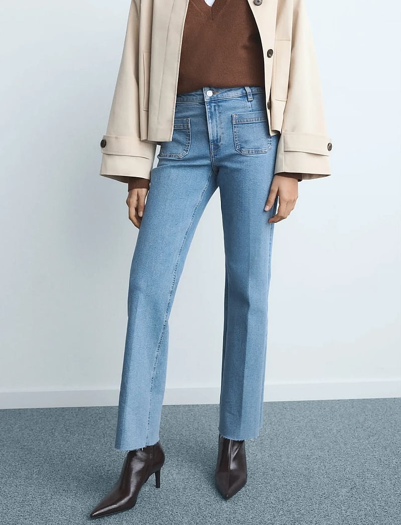 Mango - Flared cropped jeans with pockets - open blue - 0