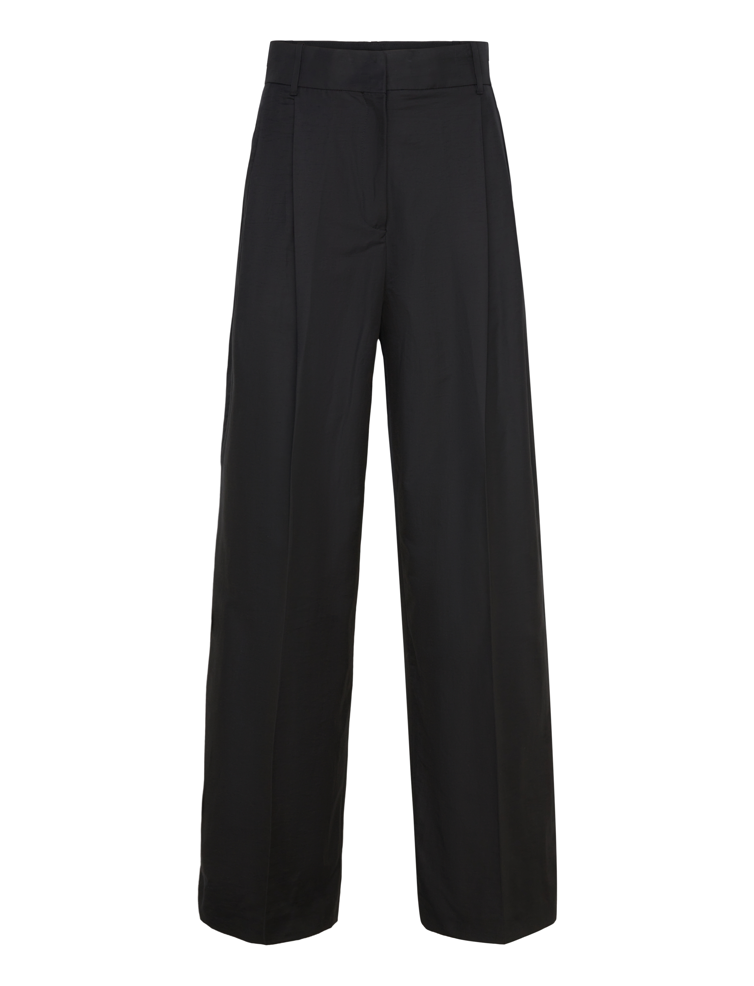 Straight-leg cotton pleated trousers - BLACK