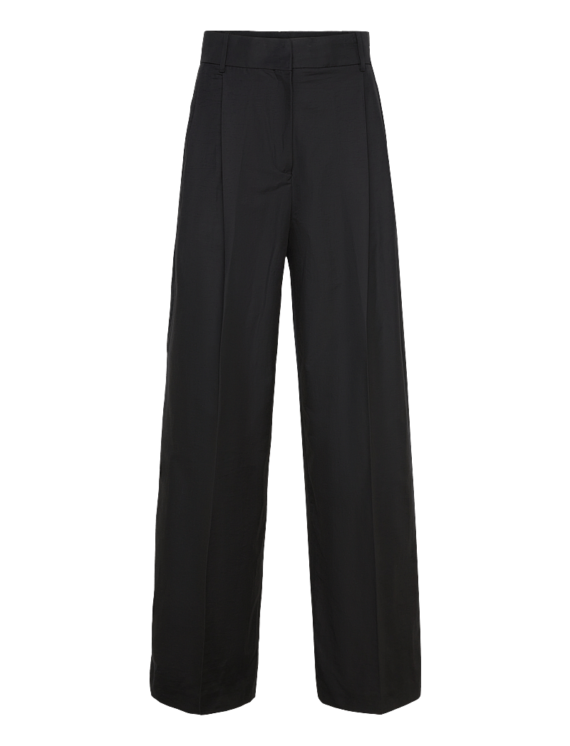 Mango - Straight-leg cotton pleated trousers - black - 1