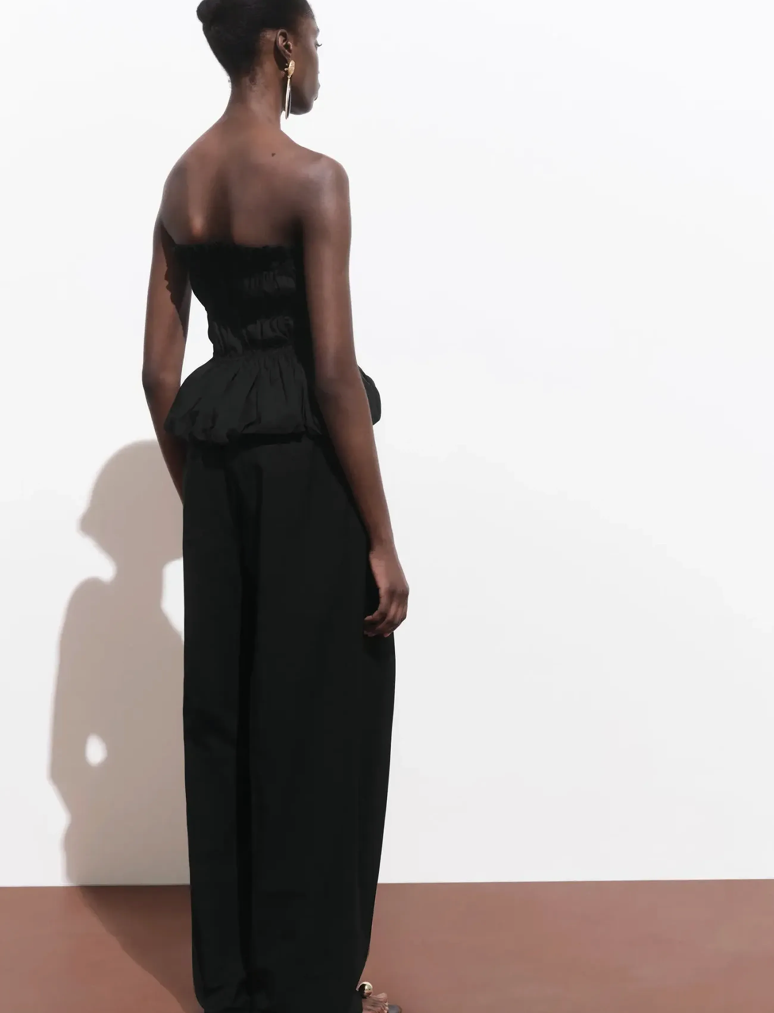 Mango - Straight-leg cotton pleated trousers - pidulikud püksid - black - 3